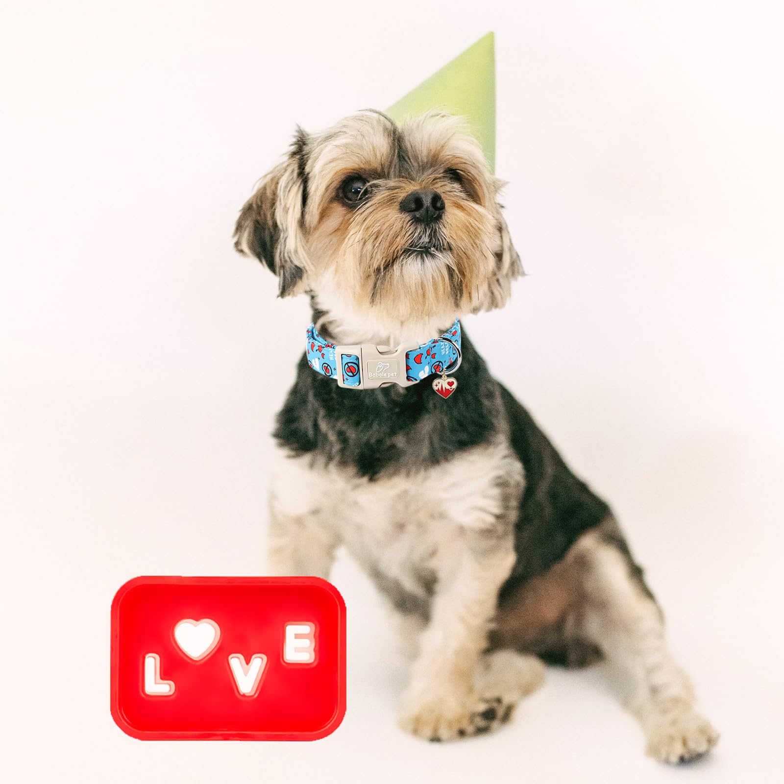 Babole Pet Valentines Dog Collar, Blue Heart Dog Collar, Cute Loving Heart Printed Collar with Quick Release Plastic Buckle for