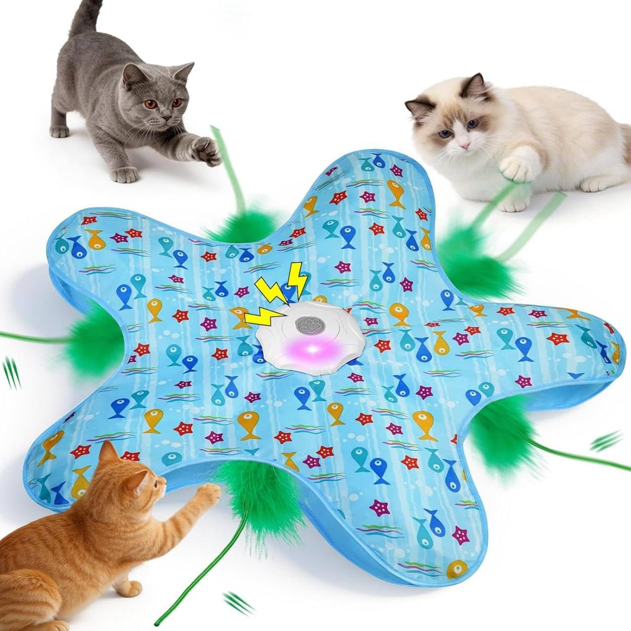 Maraxis Interactive Cat Play Mat With Rotating Feather Wand, Electronic Cat Toy, 3 Working Modes For Indoor Cats