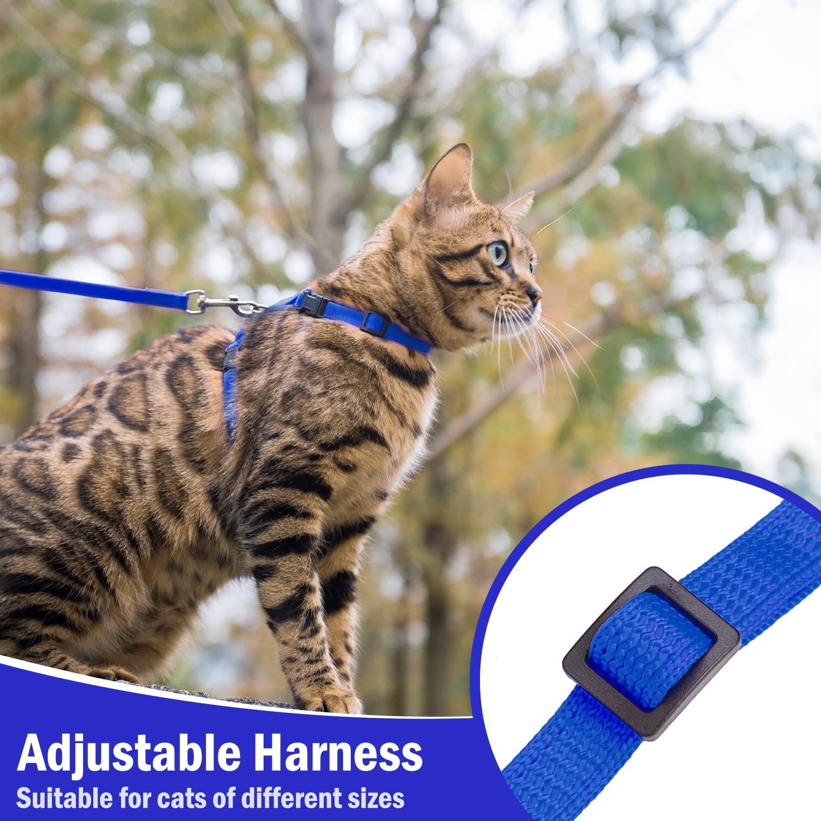 Pupteck Adjustable Cat Harness And Leash Set Escape Proof Kitten Strap Collar For Walking Travel, Blue, M