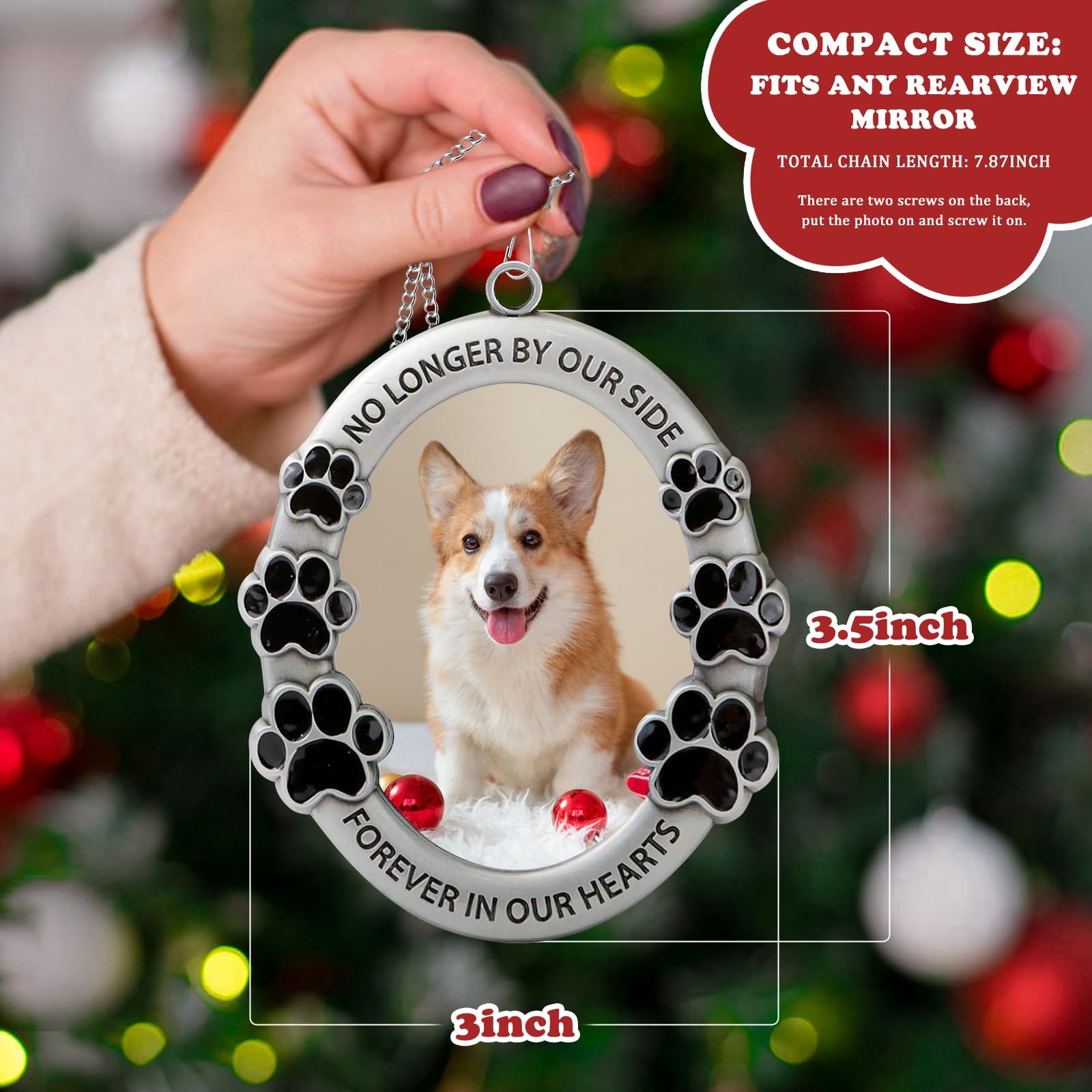Pet Memorial Car Hanging Ornament - Photo Frame For Rearview Mirror Decor, Tribute To Lost Pet, Forever In Our Hearts Keepsake C