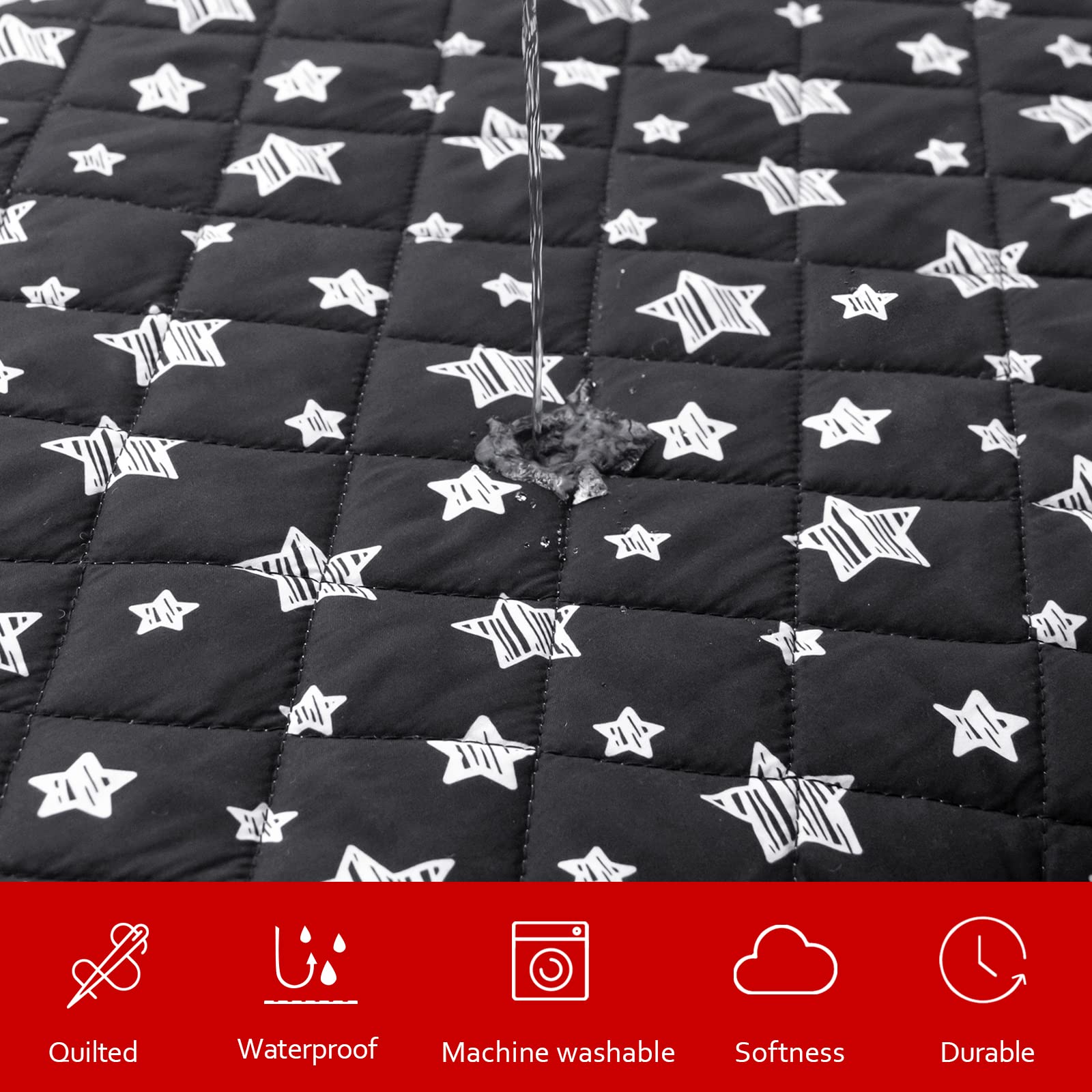 Waterproof Dog Bed Covers Replacement Washable Pet Hair Easy To Remove, Noiseless Quilted Puppy Pet Bed Cover Lovely Black Star