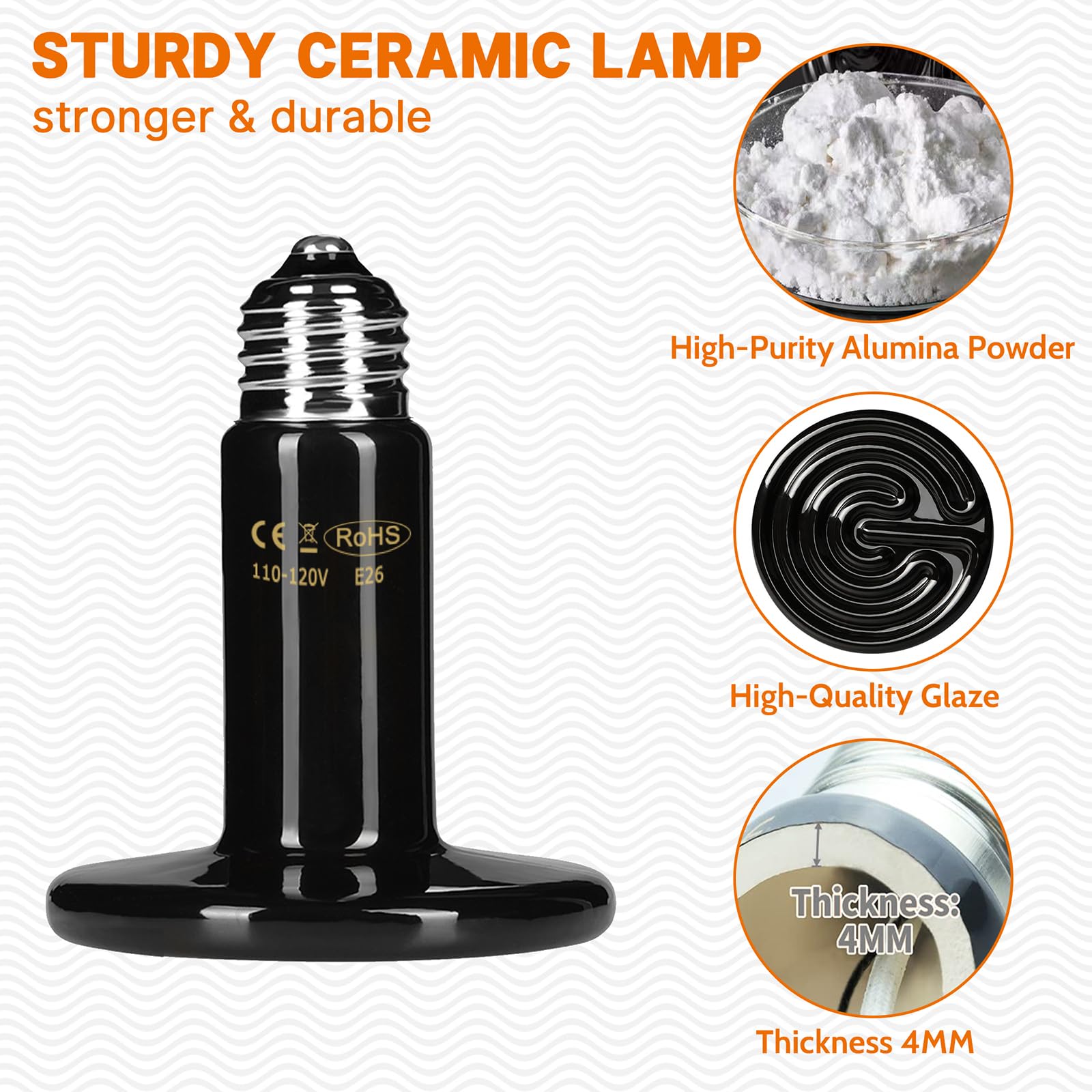 Hartompet 200W Ceramic Heat Emitter - Black Reptile Heat Bulb - Infrared Reptile Heat Lamp For Lizards, Amphibians, Turtles, Dog