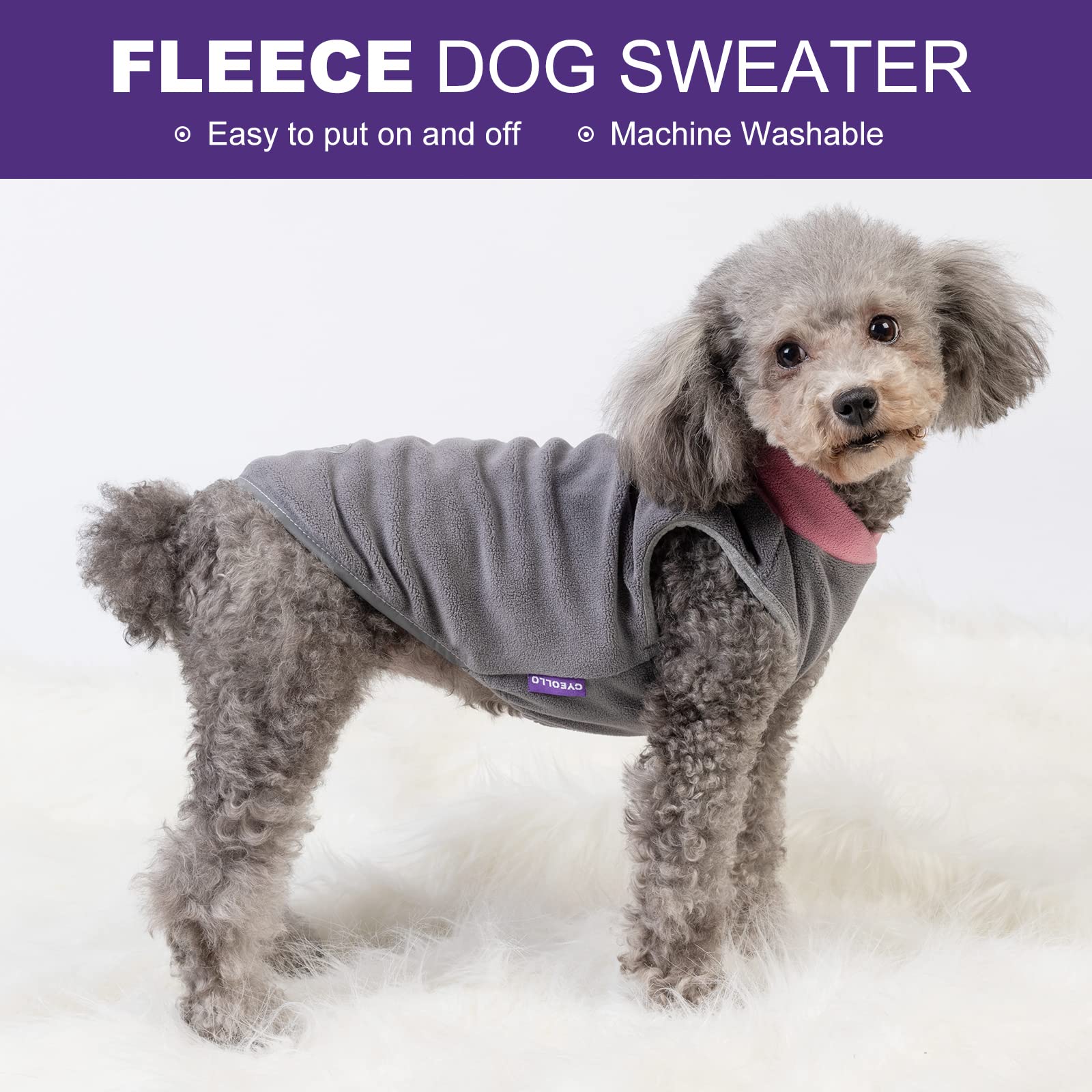 Cyeollo 2 Pack Fleece Dog Sweater With Reflective Stripe Pullover Sweatshirt Stretchy Lightweight Sweaters Dog Clothes Coats For Small Dogs Size M Pink & Grey