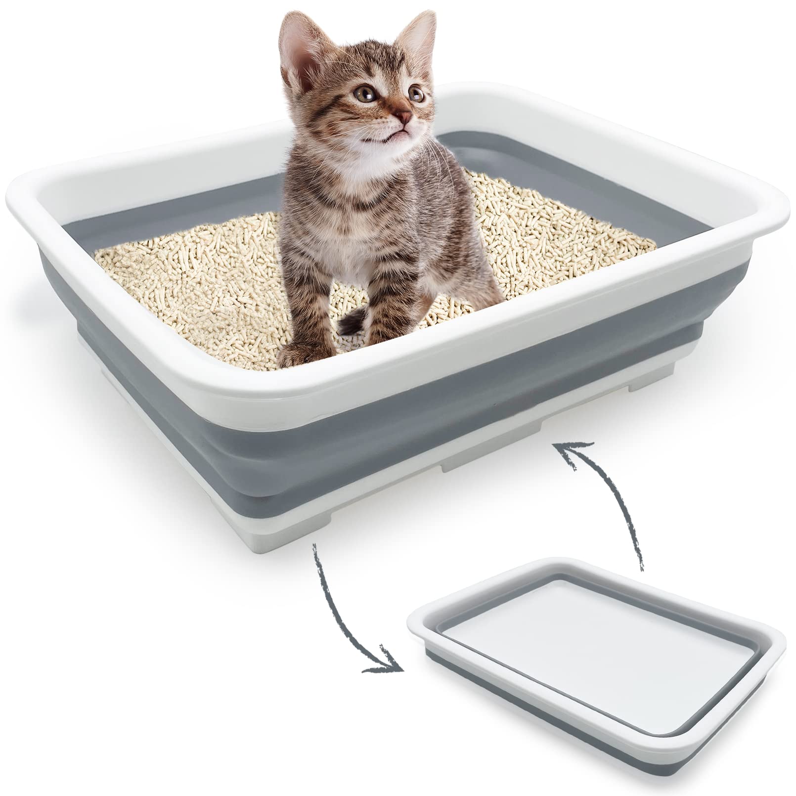 Fhiny Open Cat Litter Box, Kitten Potty Pan Semi-Enclosed Foldable Waterproof Travel Toilet for Indoor Cats Small Pet Kitty Rabb