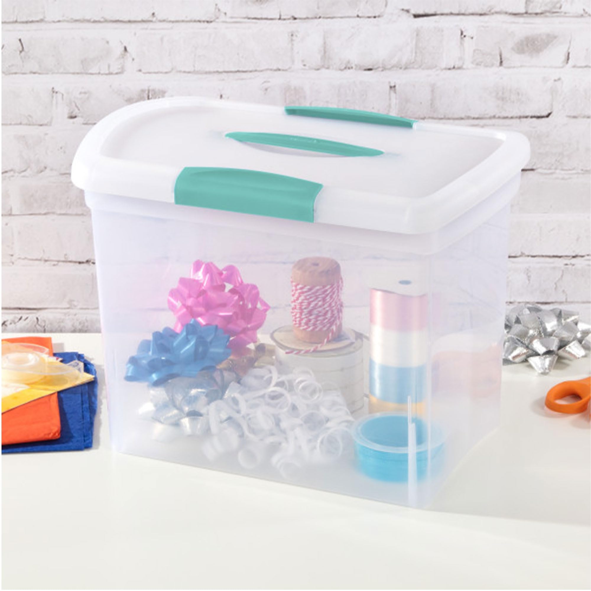 Sterilite Large Nesting ShowOffs, Stackable Small Storage Bin with Latching Lid and Handle, Plastic Container to Organize Office