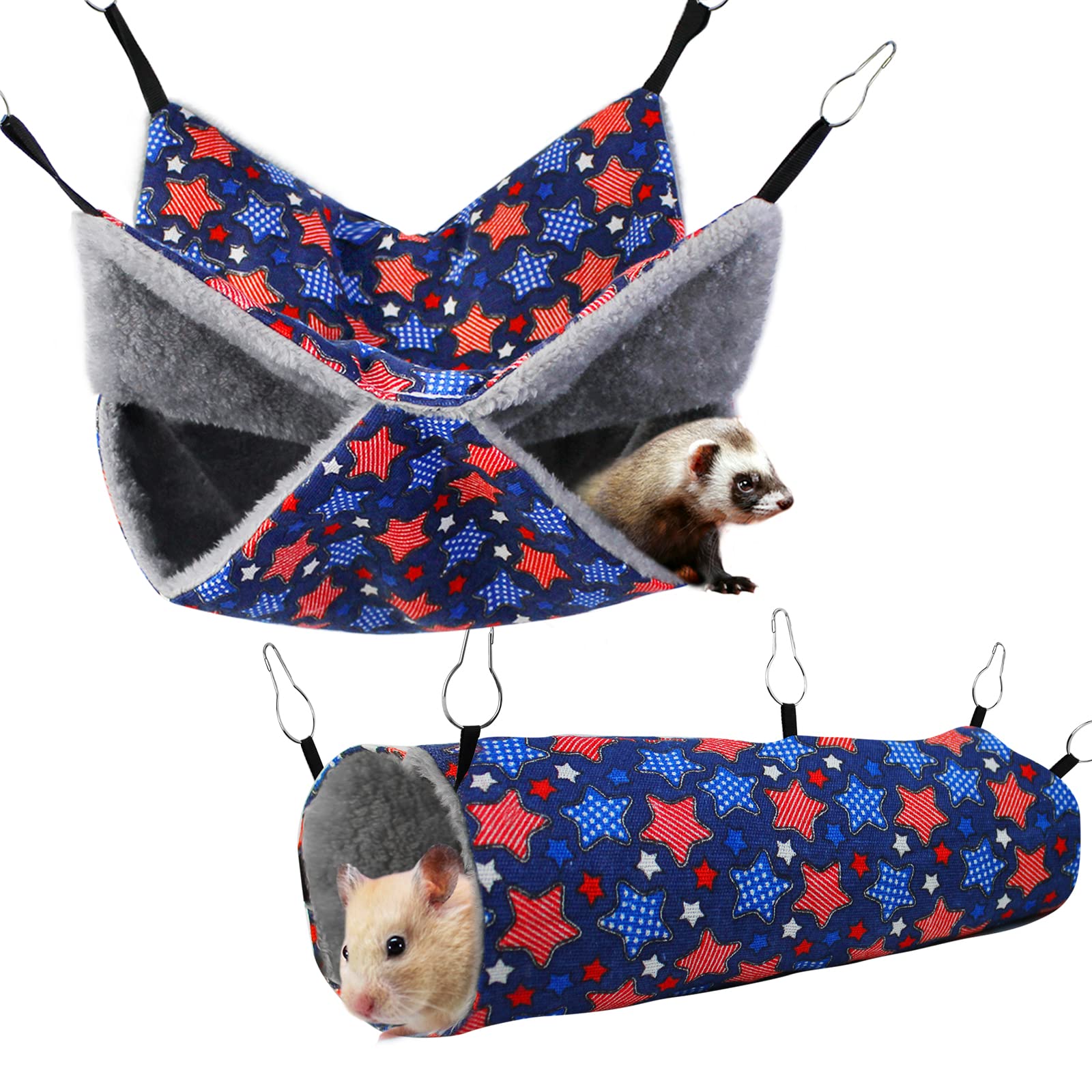 Petonfun Ferret Rat Hammock Set Guinea Pig Hideout Bed,Soft Hamster Toys Hanging Tunnels And Tubes,Plush Small Animal Pet Chinch