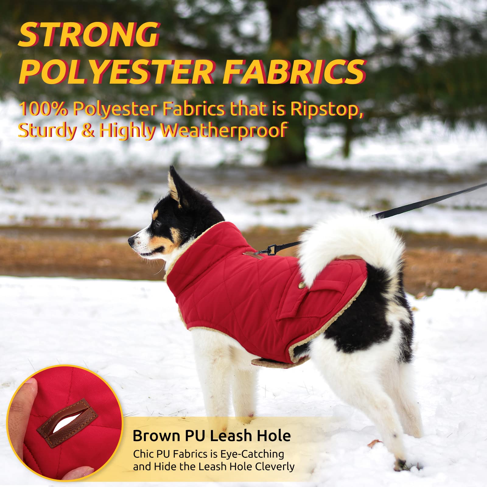 Queenmore Warm Dog Coat, Cold Weather Puffer Dog Coat, Quilting Winter Dog Jacket Ultra Thick Plush Lining With Storage Pockets (Red, X-Small)