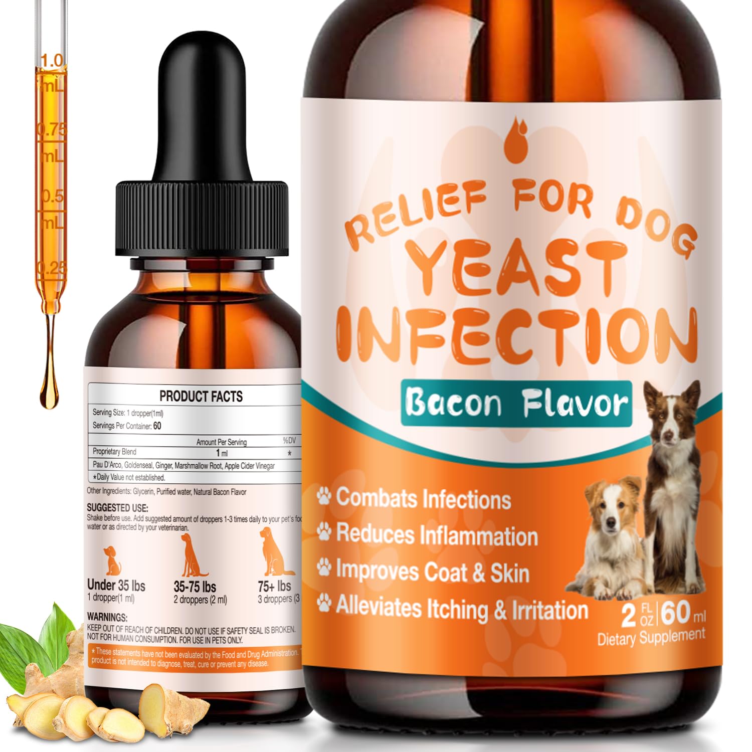 Dog Yeast Infection Treatment - 60ml Yeast Infection Drops for Dogs | Dog Yeast Treatment for Ear, Paw & Skin Itch Relief, Natur
