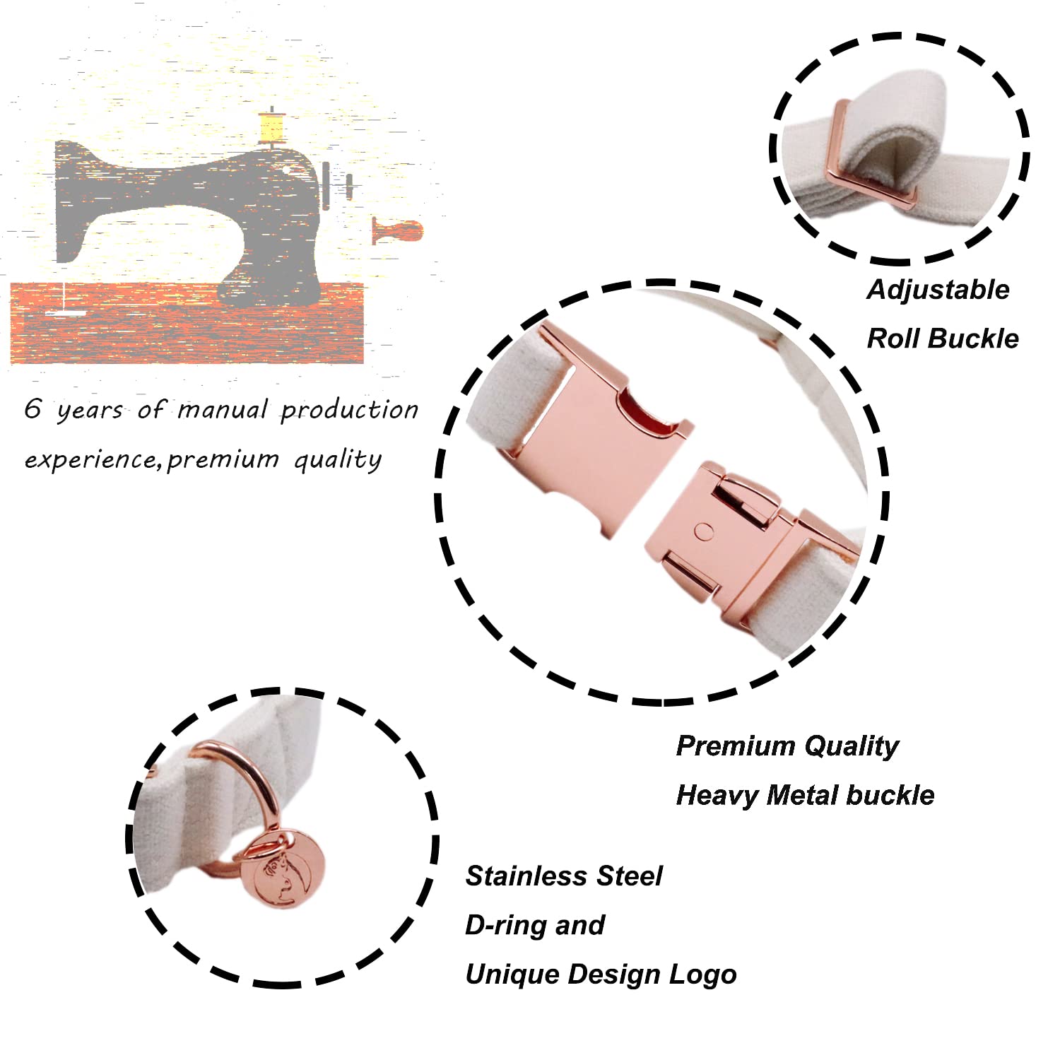 Dogwong Cotton Dog Collar With Bow, White Pet Collar Wedding Dog Collar Durable Adjustable Dog Collar For Small Medium Large Dog