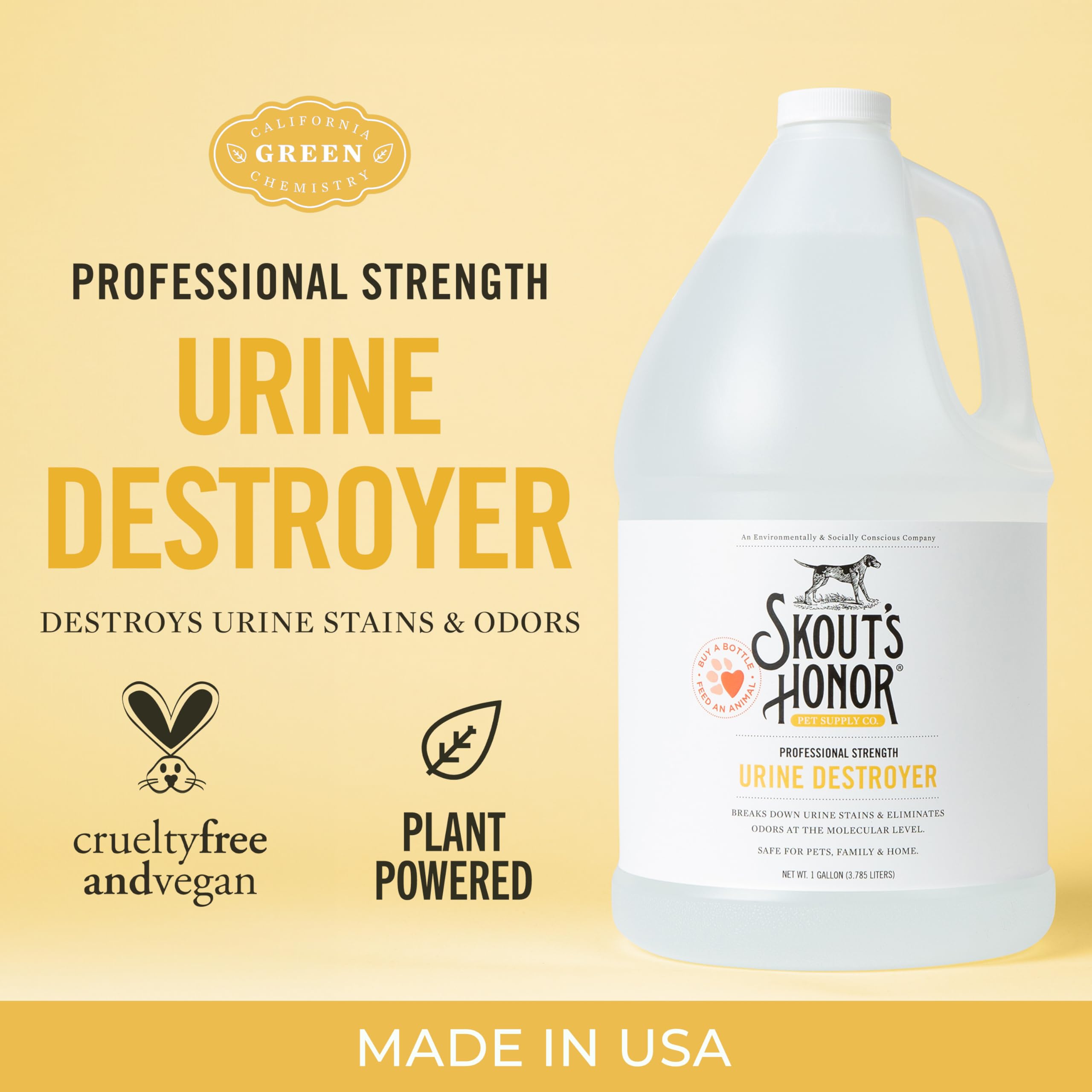 Skout'S Honor Dog Urine Destroyer - Professional Strength, Plant-Powered, Cruelty-Free Urine Eliminator For Carpets And Indoor Living Spaces, 128 Oz.