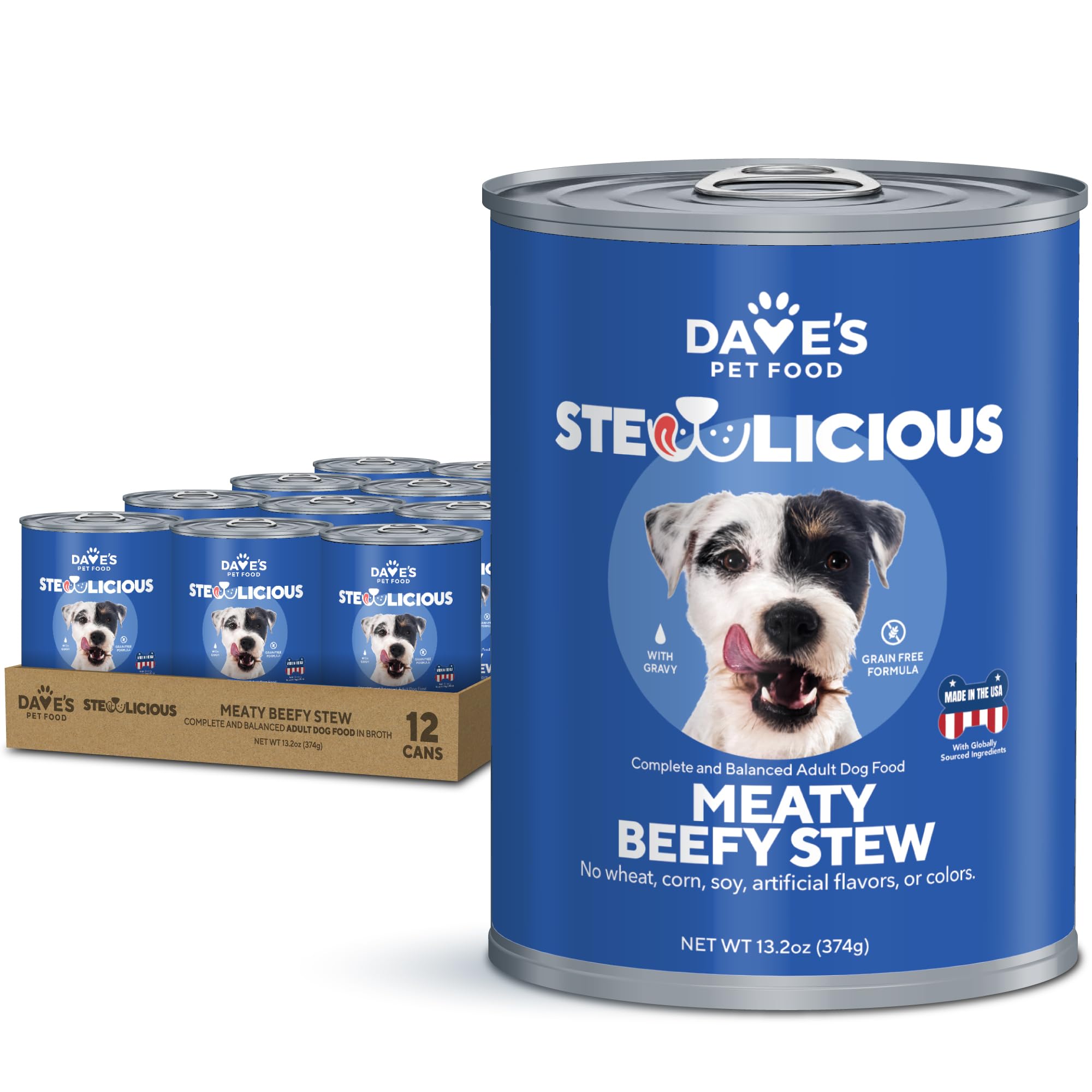 Daves Pet Food Stewlicious Soft Dog Food Wet (Meaty Beef Stew), Made in USA Canned Topper, Gluten Free, Small to Large Breeds 1
