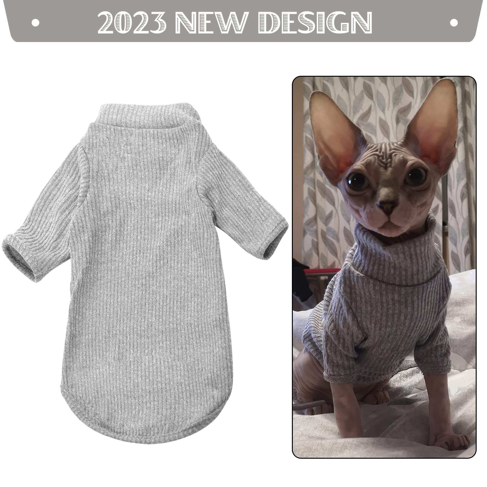Dentrun Sphynx Hairless Cats Shirt Pullover Kitten T-Shirts, Breathable Cat Wear Turtleneck Sweater Adorable Cat'S Clothes Vest