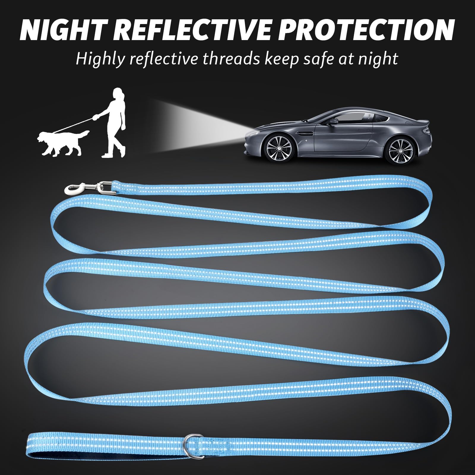 Xiaz 50 Feet Dog Training Leash, Nylon, Blue, Reflective, Padded Handle, 550 Lbs Bearing, Lightweight Suitable For Small, Medium