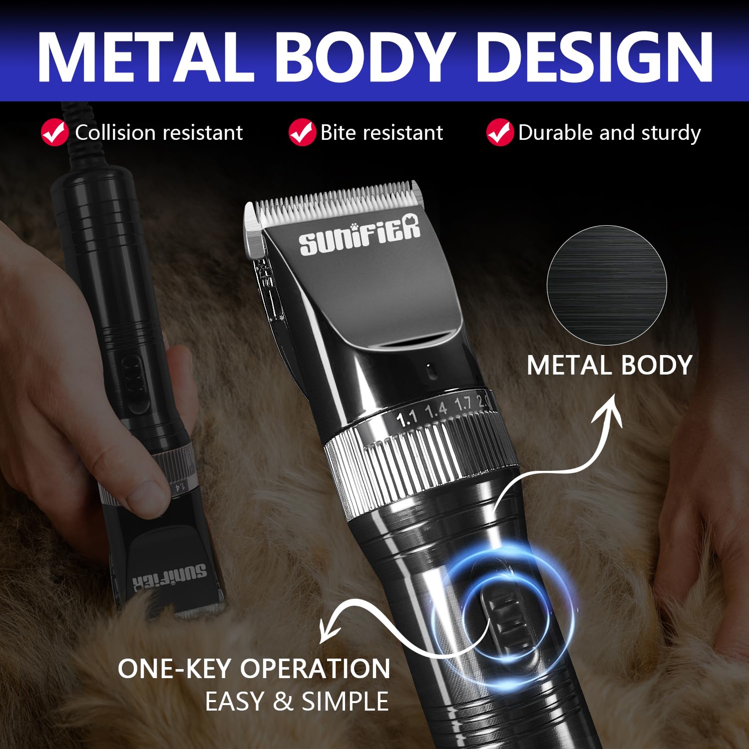 Sunifier Professional Dog Grooming Clippers For Thick Coat - Dog Hair Trimmer For Grooming Kit- Sheep Shears For Thick Hair - Pe