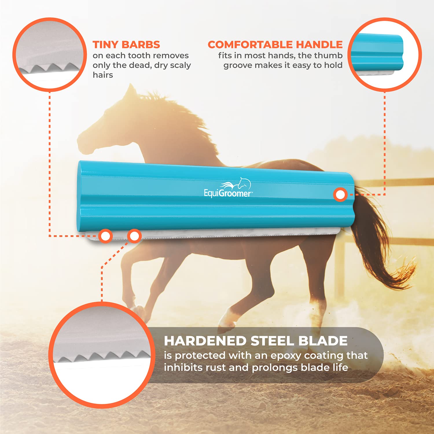 Equigroomer Deshedding Brush, 8-Inch For Horses And Large Pets, Turquoise, Removes Loose Dirt, Hair, And Fur, Professional Under