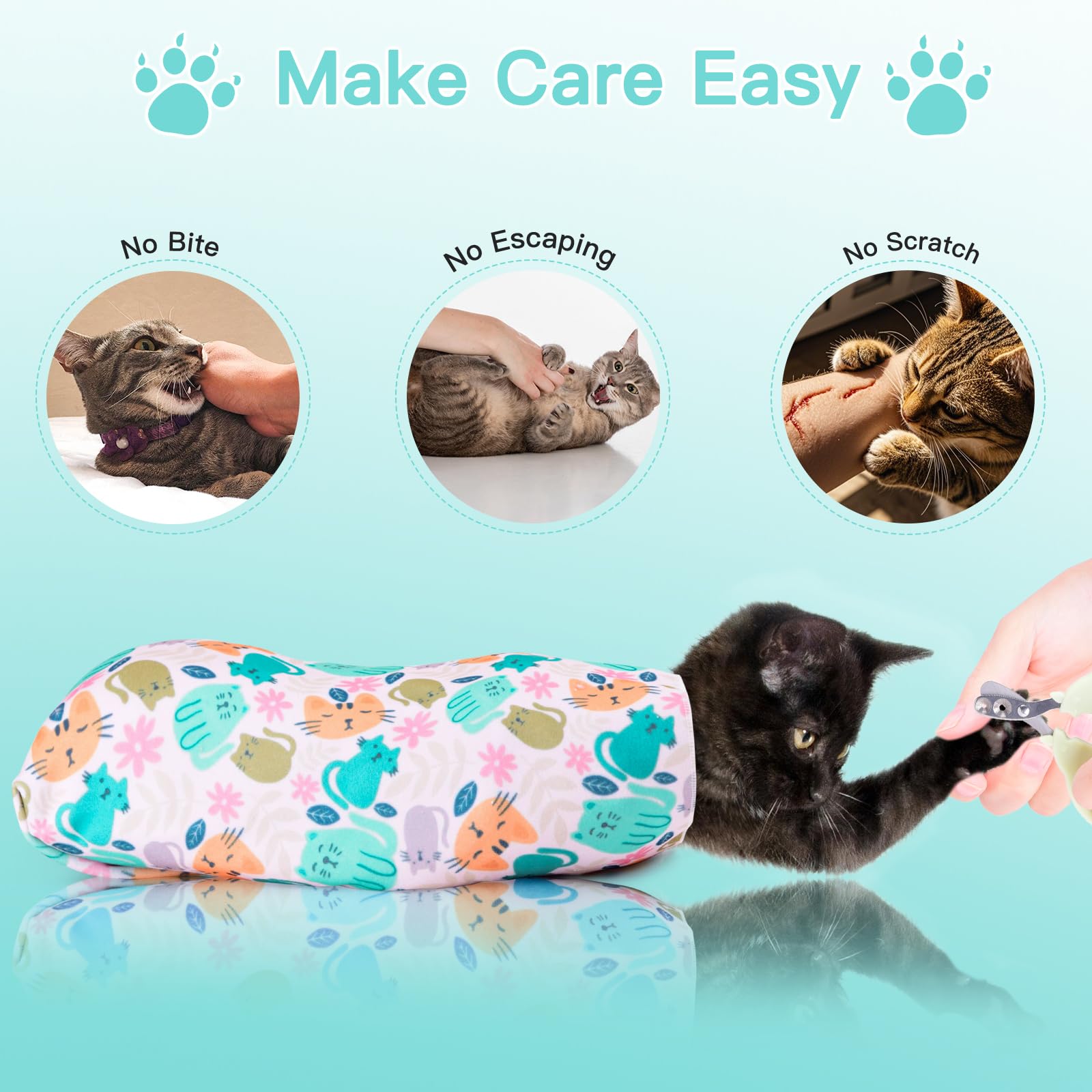 Ruiliangai Cat Wrap For Grooming, Maximum, Self-Adherent Soft Cat Blanket For Nail Clipping, Anti-Scratch-Escape Calming Wrap, C