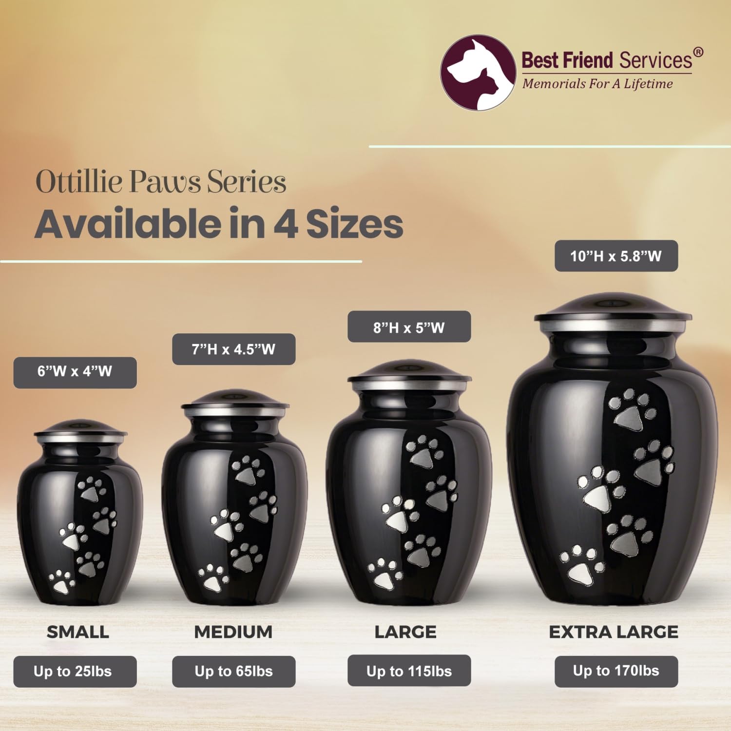 Best Friend Services Pet Urn - Ottillie Paws Legacy Memorial Pet Cremation Urns for Dogs and Cats Ashes Hand Carved Brass Memory