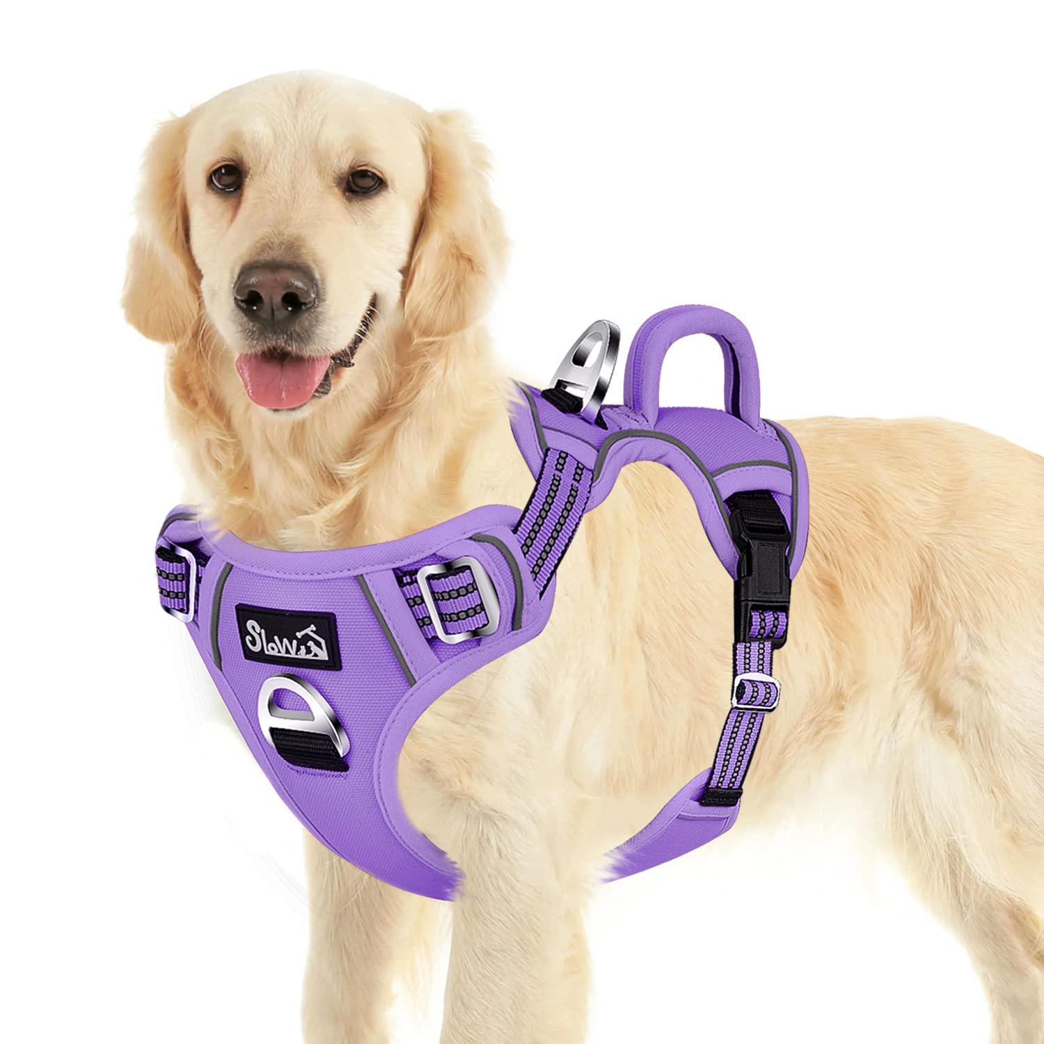 Slowton Dog Harness For Large Dogs, No Pull No Choke Pet Harness With 2 Leash Clips And Easy Control Vertical Handle, Adjustable