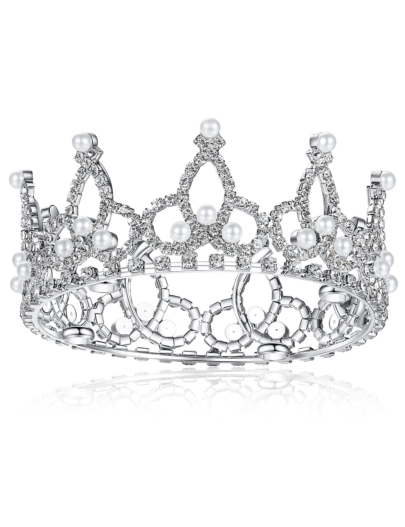 Lovelyshop Pet Series Silver Plated Royal Rhinestone Pearl Full Round Dog/Cat Crown For Rolyal Family Costume Hair Accessories-S