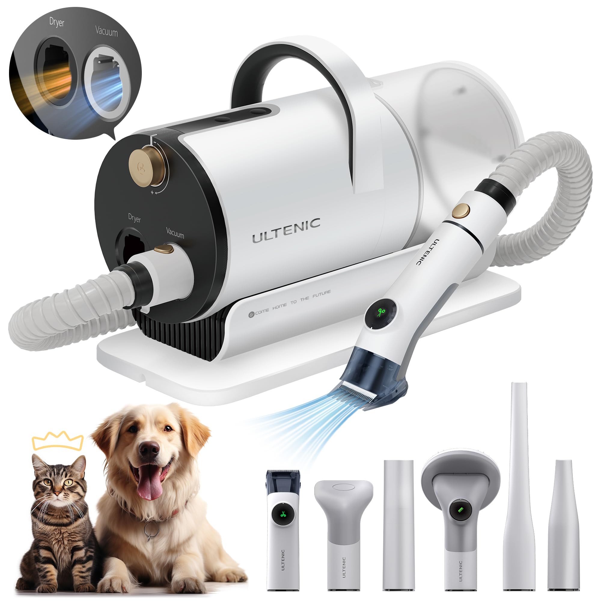 Ultenic P30 Combo Dog Grooming Vacuum Kit, Pet Hair Vacuum & Dryer 3-In-1 For Dogs Cats, Dog Vacuum Brush For Shedding Grooming,