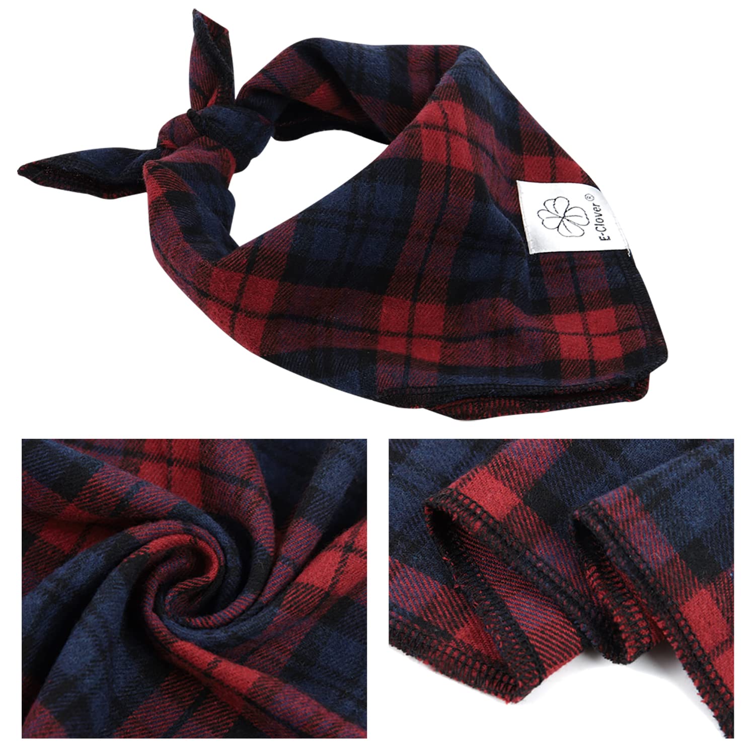 E-Clover Dog Bandanas & Matching Scrunchie Set Plaid Dog Scarf Bibs Pet Handkerchief For Small Dogs Puppy Owner Gifts Red Blue