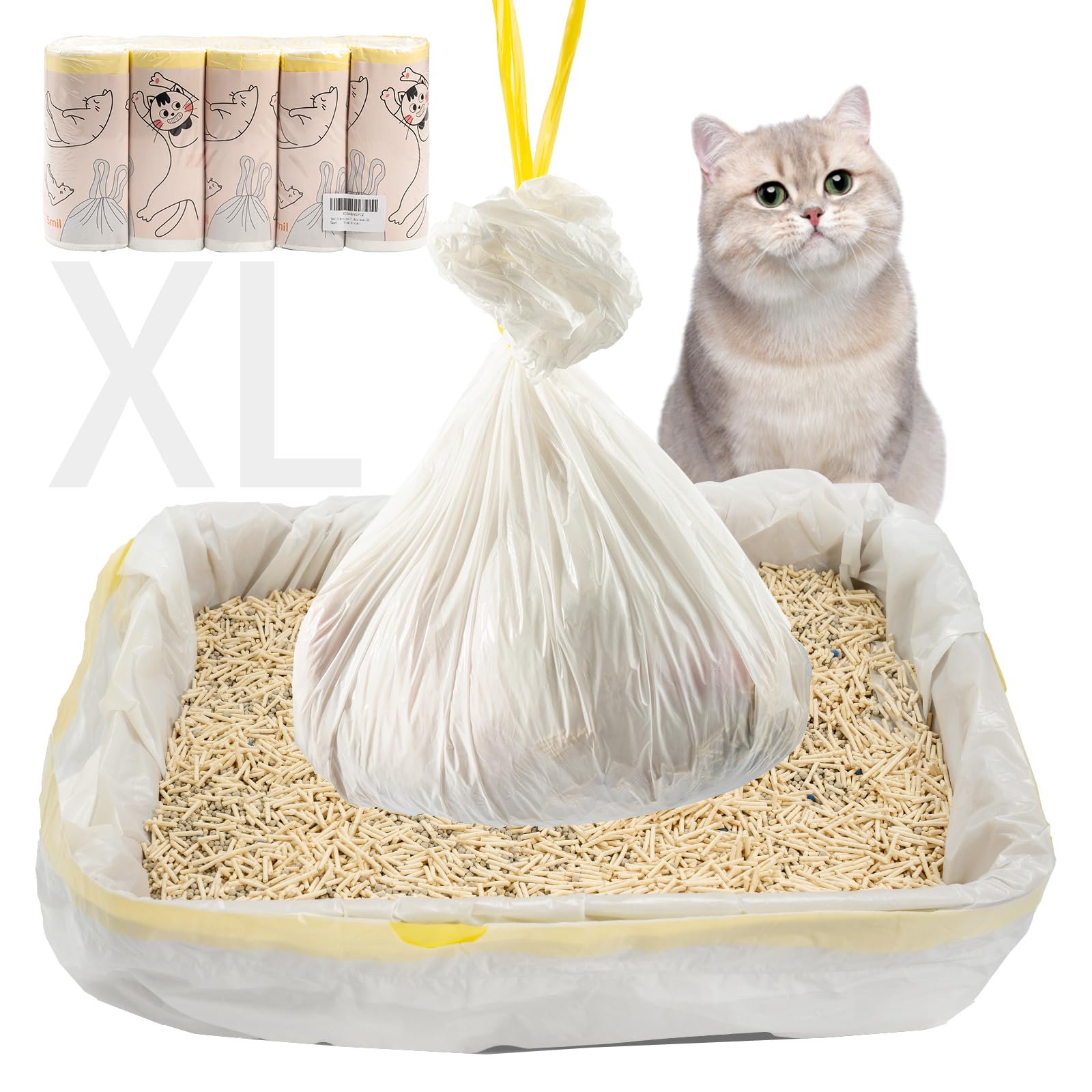 50 Count Litter Box Liners Jumbo 36inch x 18inch Tear Resistant Cat Litter Bags Liners 2.5MIL Thicken Drawstring Durable Cat Pan Liner