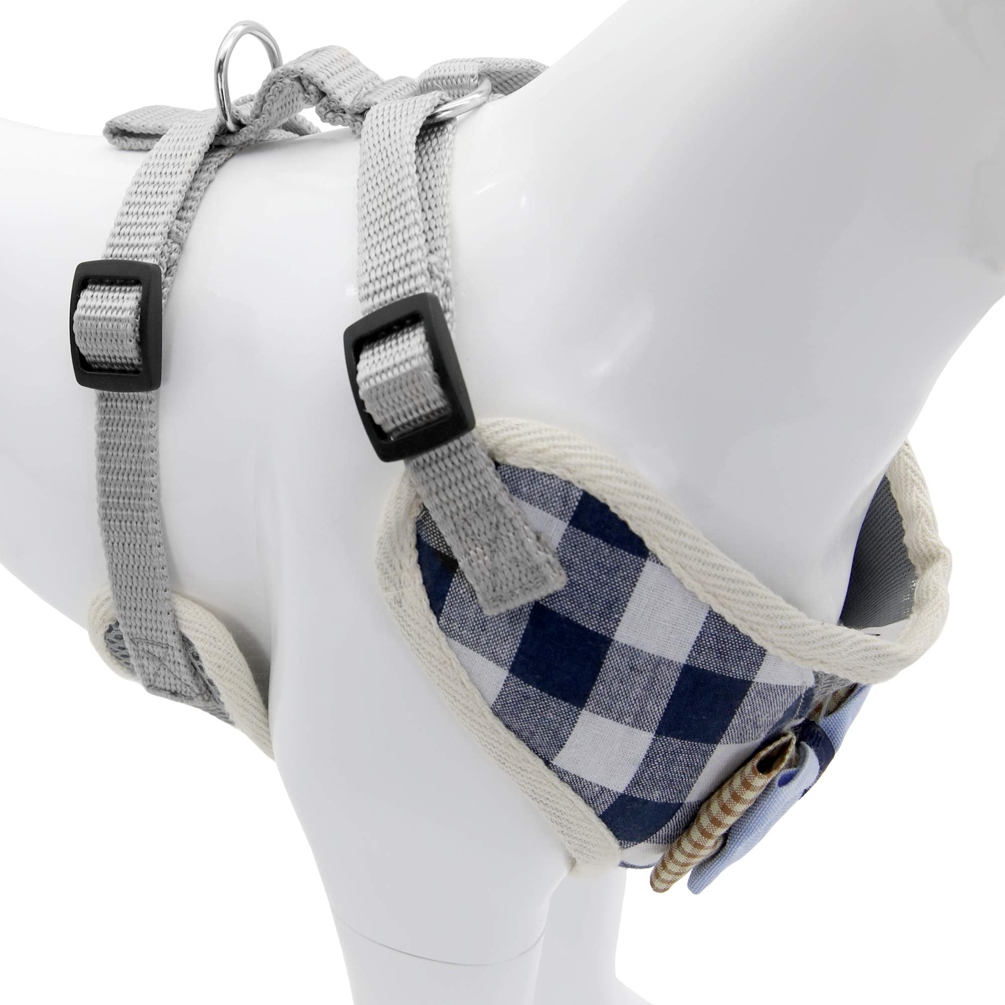 Bark Lover Small Puppy Harness With Bowtie, Adjustable Dog Vest Mesh Tuxedo Harness For Small Dog Kitten, Perfect For Party Wedding Holiday (M, Blue Plaid)