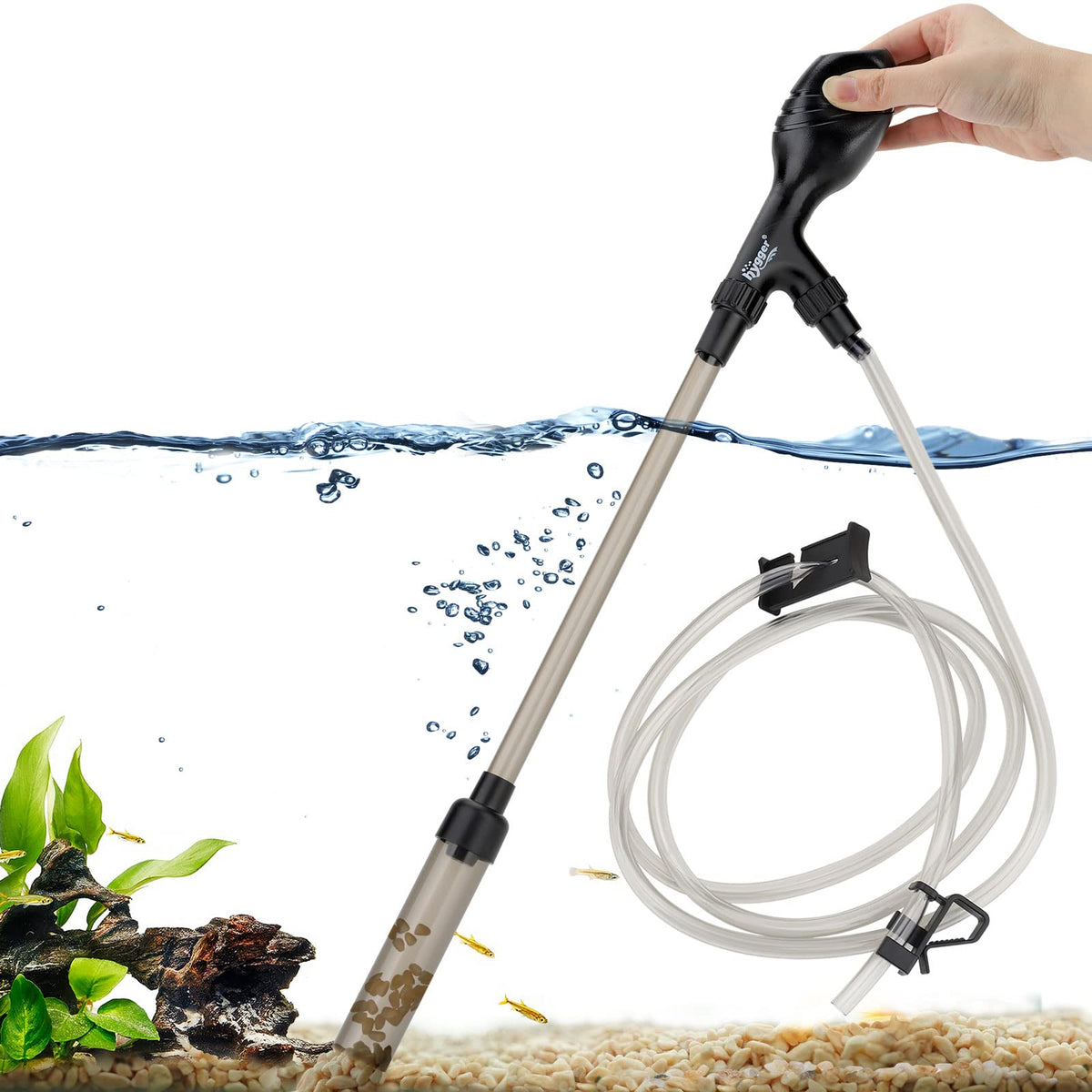 Hygger Small Gravel Vacuum For Aquarium, Manual 80Gph Aquarium Gravel Cleaner Low Water Level Water Changer Fish Tank Cleaner Wi