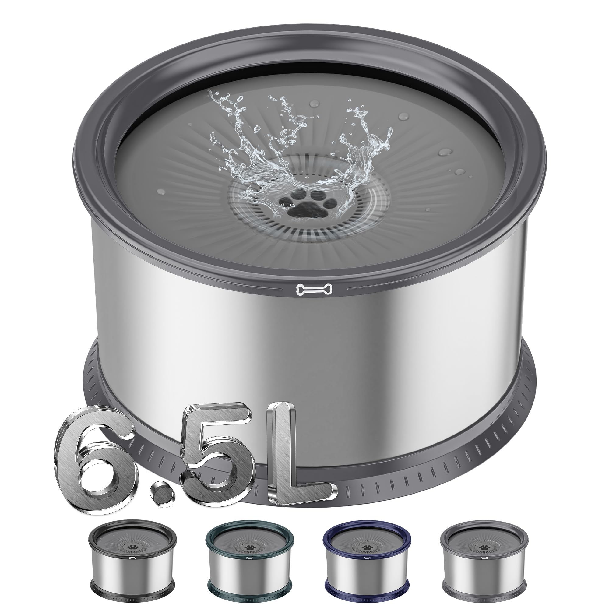 Twinsing 1.6 Gallon Dog Water Bowl, 6.5L/220Oz Stainless Steel No Spill Water Bowl For Large Dogs, Super Large Capacity Splash P