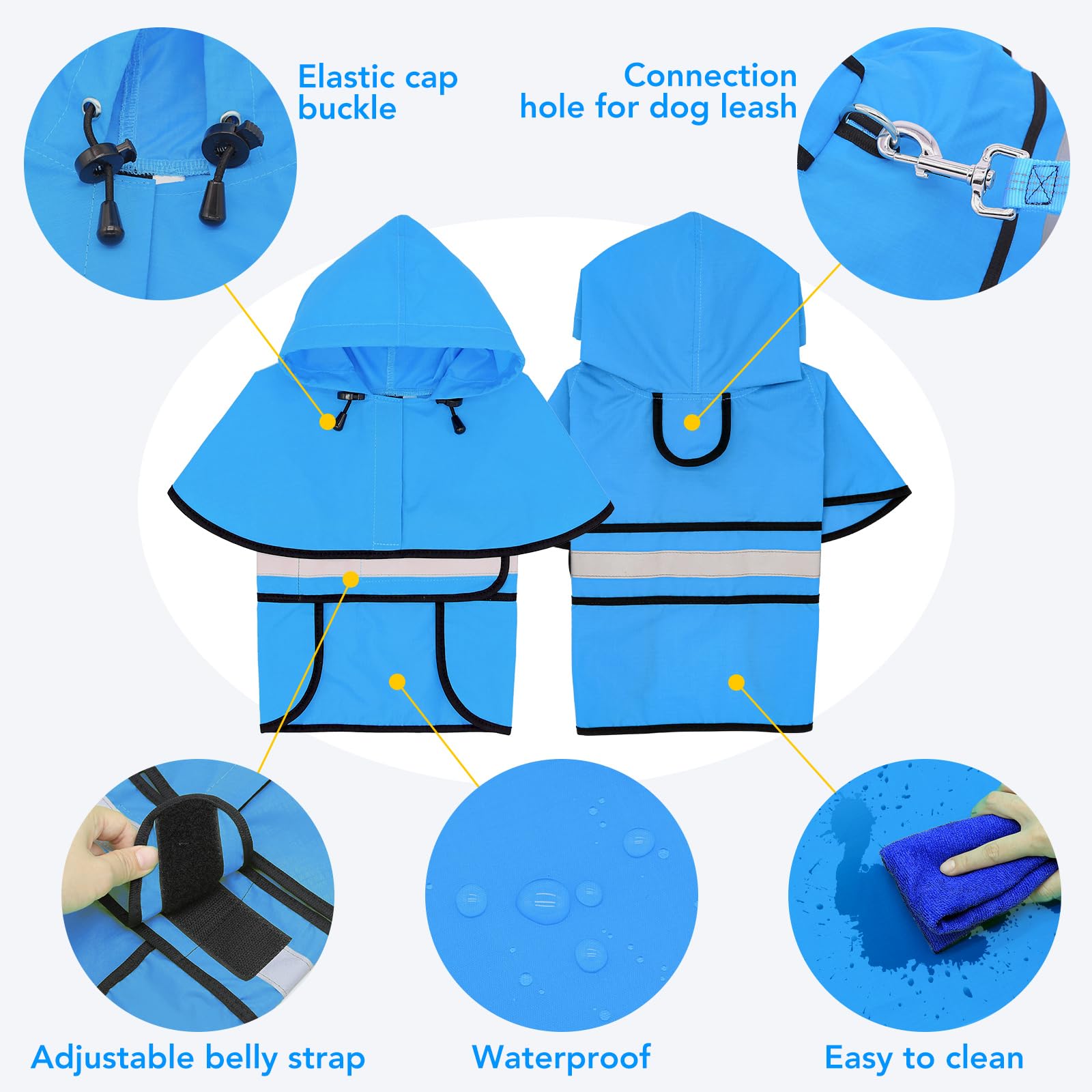 Domagiker Adjustable Dog Raincoat With Hood - Waterproof Lightweight Slicker Poncho, Safety Dog Rain Jacket With Reflective Stri