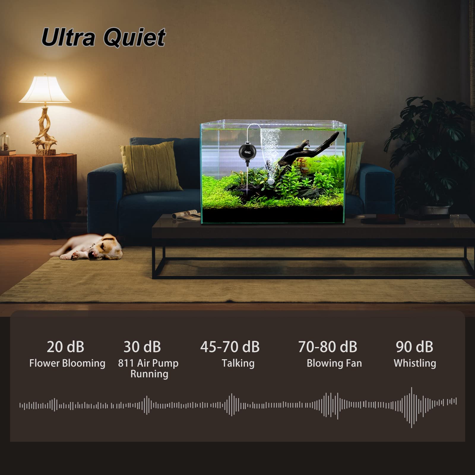 Hygger Quiet Mini Air Pump For Aquarium 1.5 Watt Oxygen Fish Air Pump For 1-15 Gallon Fish Tank With Air Stone Air Tubing Clip Black