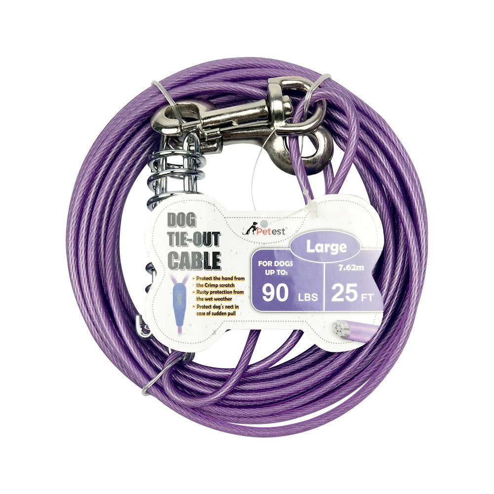 Petest 25Ft Tie-Out Cable With Crimp Cover & Buffer Spring For Large Dogs Up To 90 Pounds