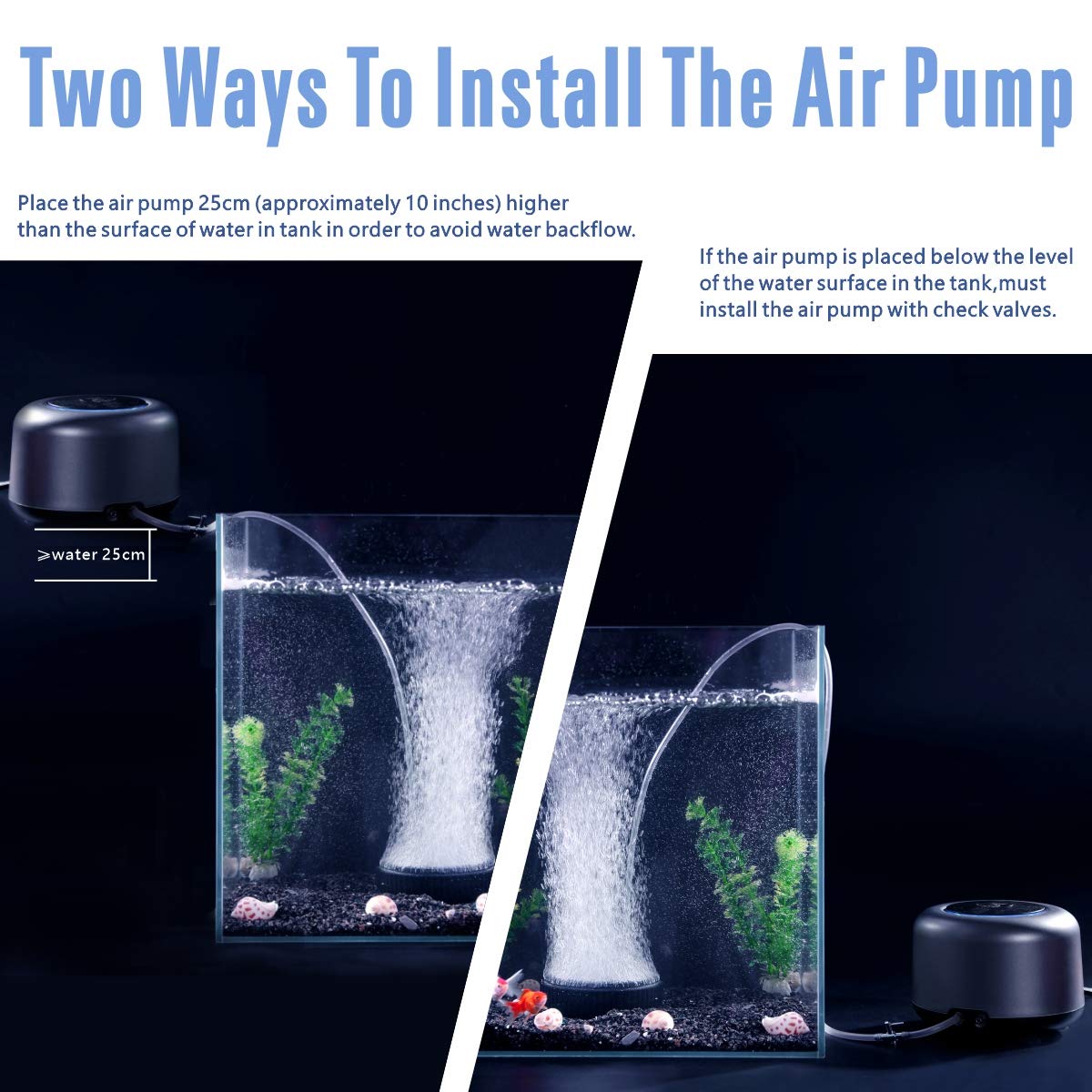 Aqqa Aquarium Air Pump,5W 10W Powerful 2 Outlets,Fashion Ultra-Quiet Energy-Saving Oxygen Pump Adjustable 4 Airflow Rate Grades,Freshwater And Marine Fish Tank 5W (Up To 300 Gallon)