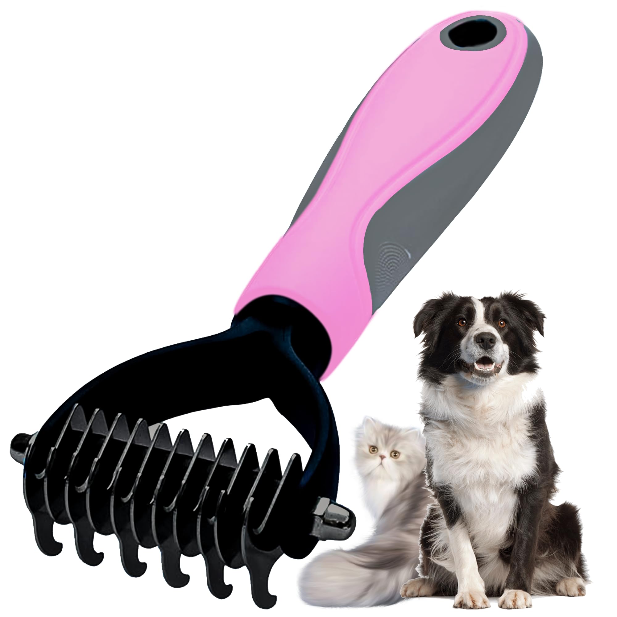 Kwest Essentials Pet Grooming Brush - Shedding Comb & Dematting Tool For Dogs & Cats, Extra Wide Undercoat Rake, Pink