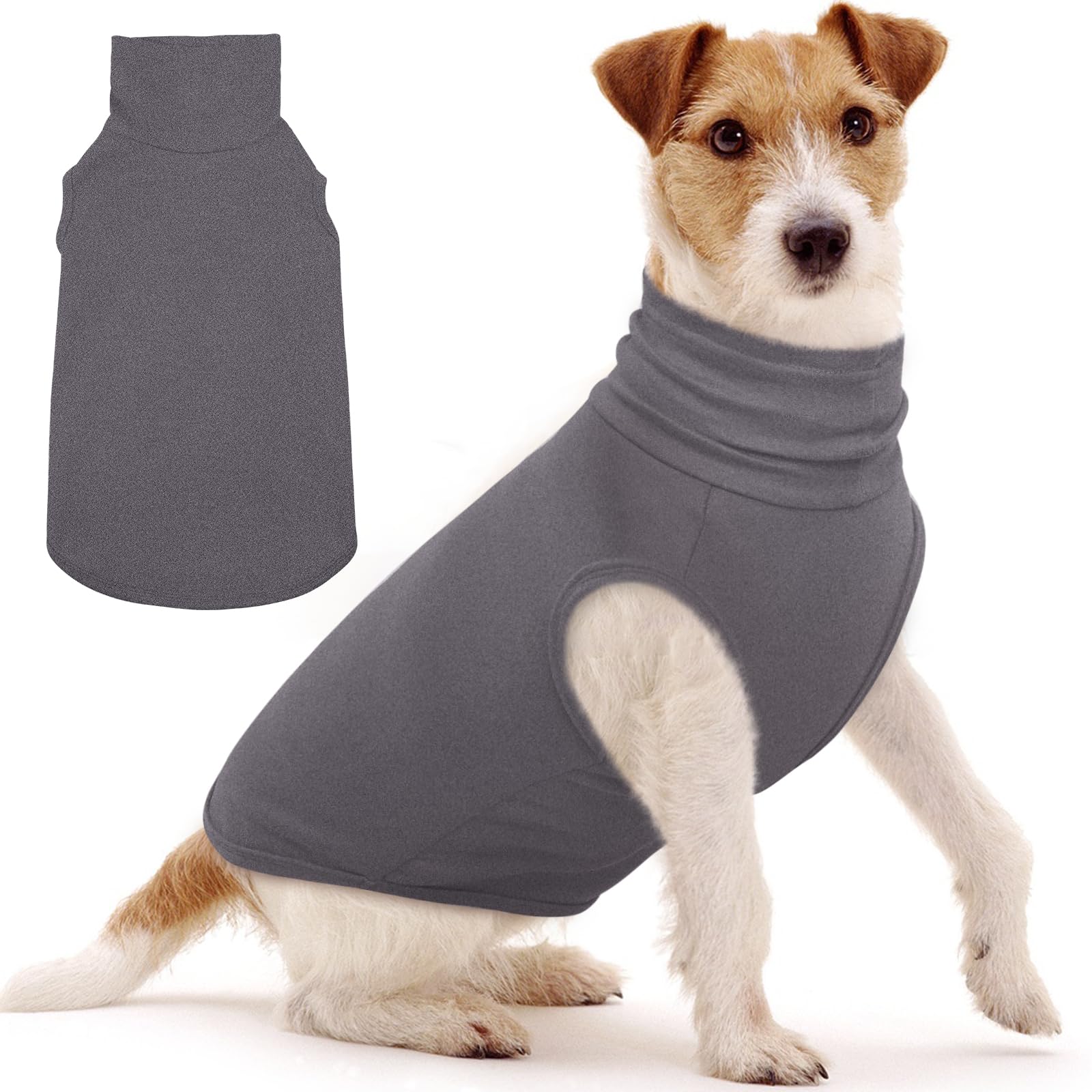 IECOii Large Dog Sweater,Stretch Fleece Vest Dog Sweater - Grey, Large,Warm Pullover Dog Fleece Sweater,Turtleneck Dog Sweaters 