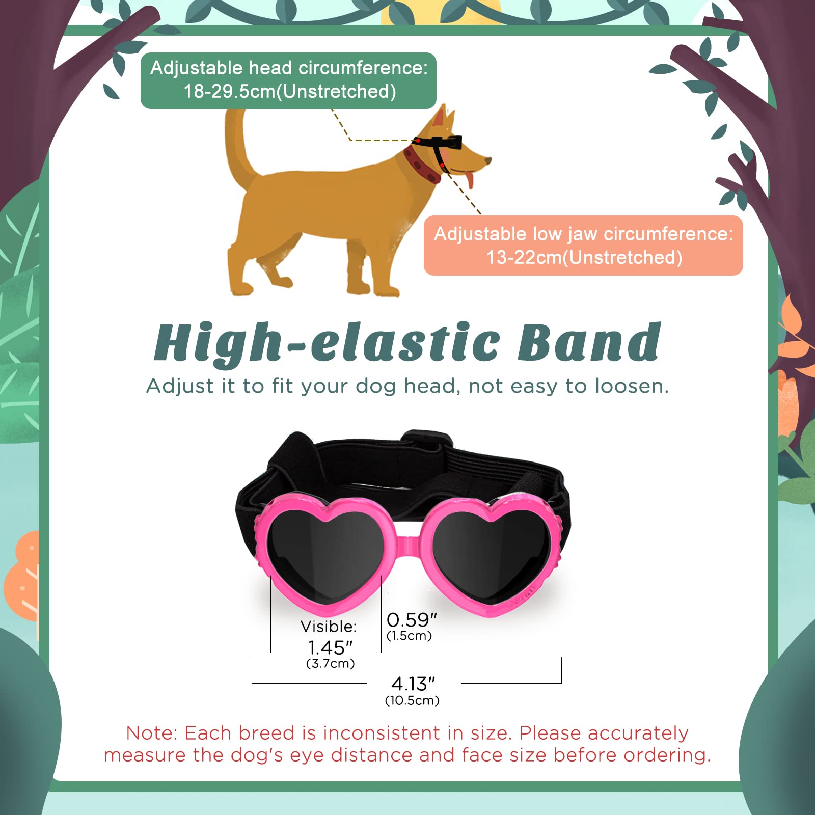 Lewondr Small Dog Sunglasses Uv Protection Goggles Eye Wear Protection With Adjustable Strap Doggy Heart Shape Anti-Fog Sunglasses For Pet Dogs Sun Glasses Doggie Windproof Glasses, Pink