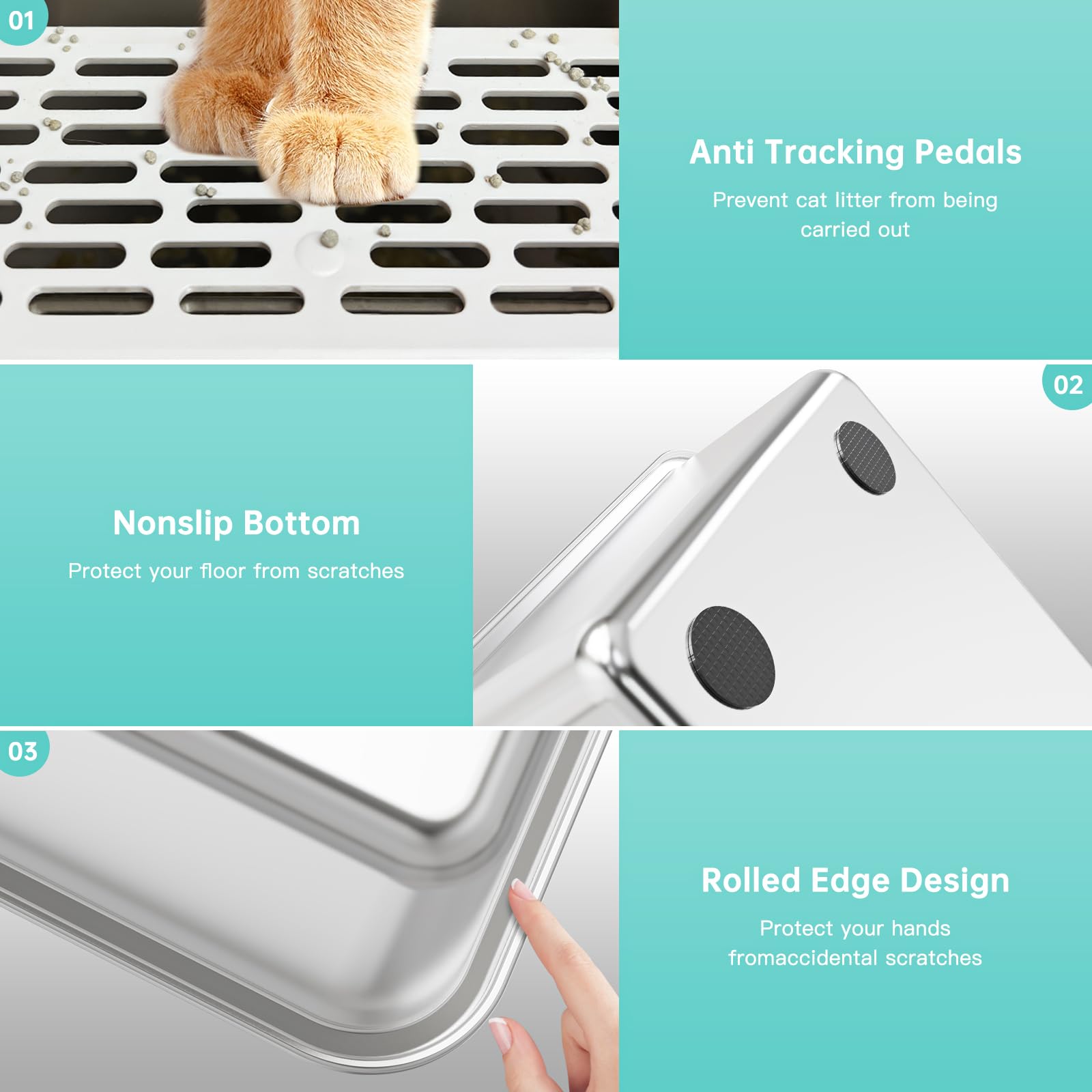 Woofigo Stainless Steel Cat Litter Box, Large Top Entry Litter Box For Big Cats, Enclosed Kitty Litter Pan With Lid, Metal Cat Box Never Absorbs Odors, Easily Cleaning, Include Scoop