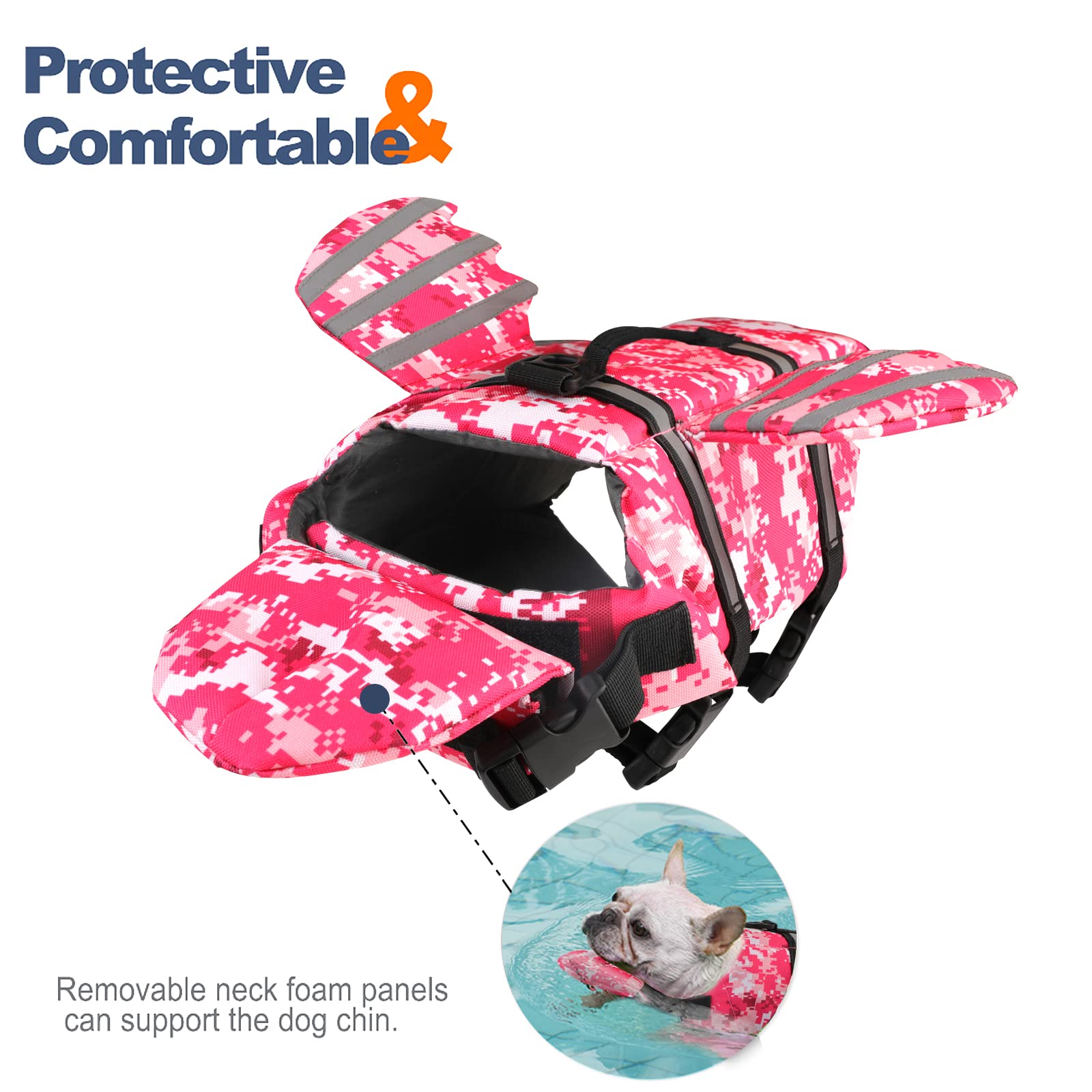 Petglad Dog Life Jacket, Wings Pet Life Vest, Reflective Dog Flotation Swim Vest With Handle And Chin Float For Boating Surfing