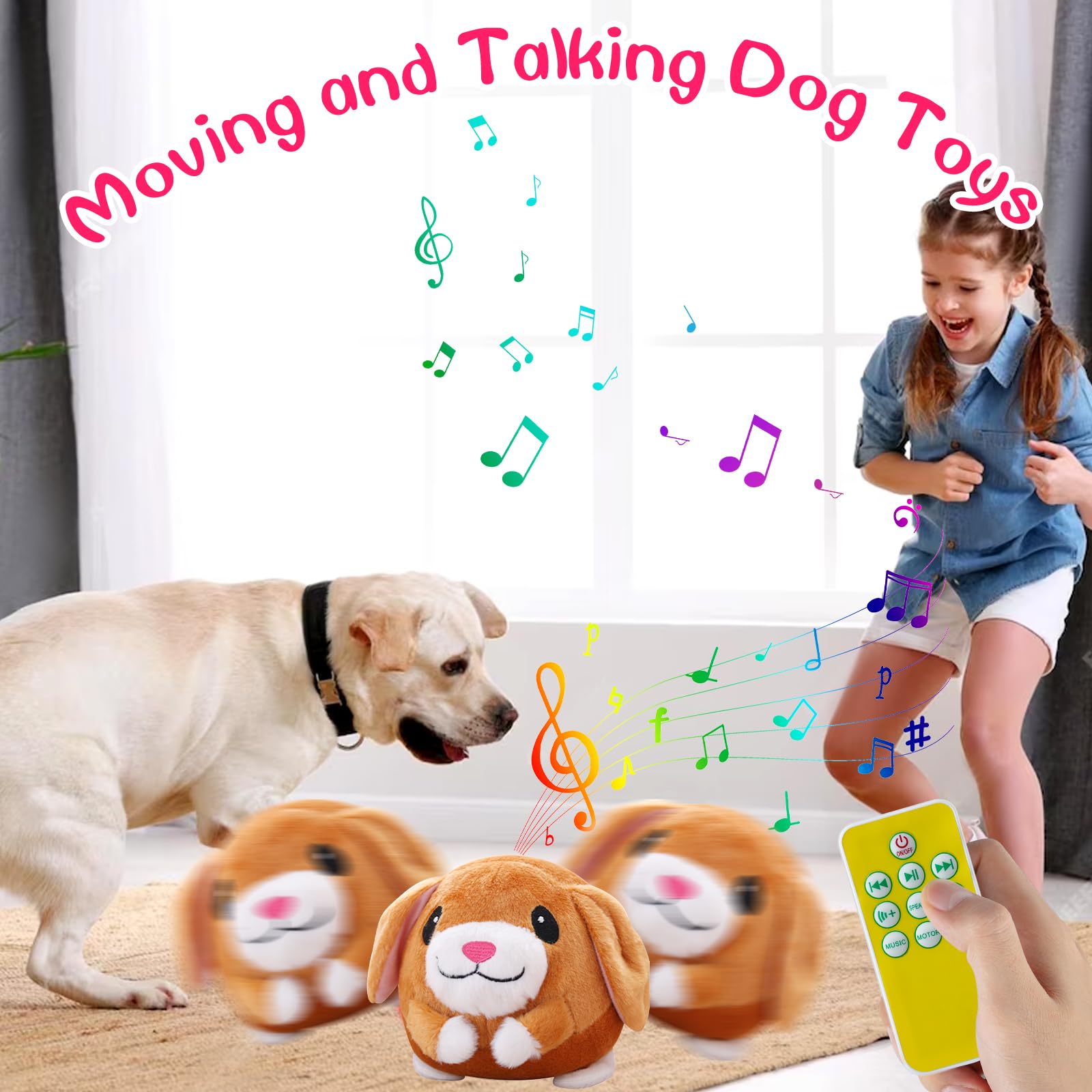 Laiamer Interactive Plush Dog Toy - Bouncing Rolling Ball With Remote Control And Music, Self-Moving Pet Toy For Small/Medium/La