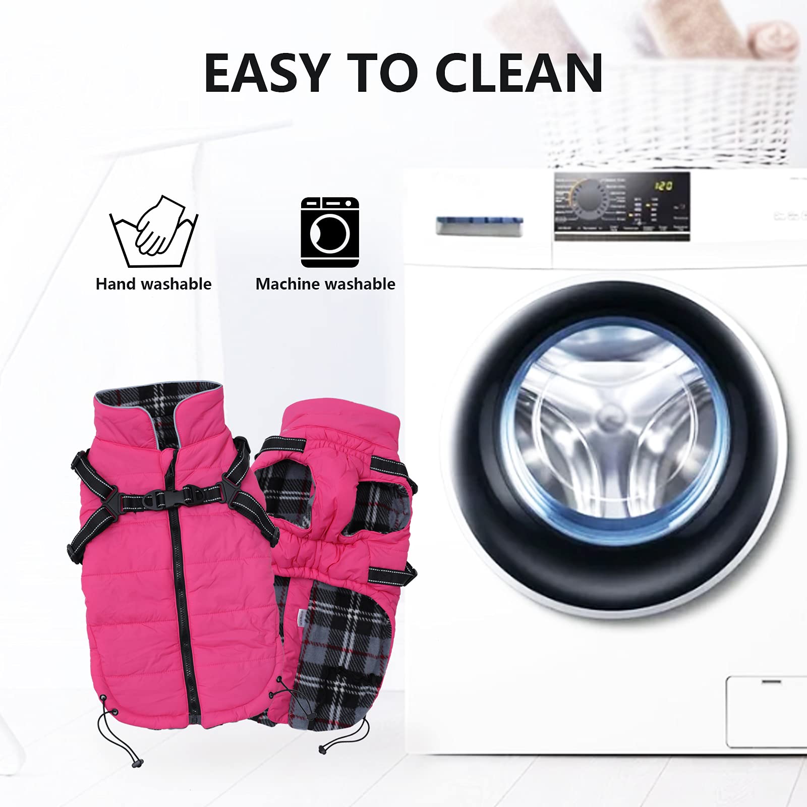 Winter Warm Coat Geyecete Waterproof Dog Jacket with Harness Traction Belt,Pet Outdoor Jacket Autumn and Winter Clothes for Medi