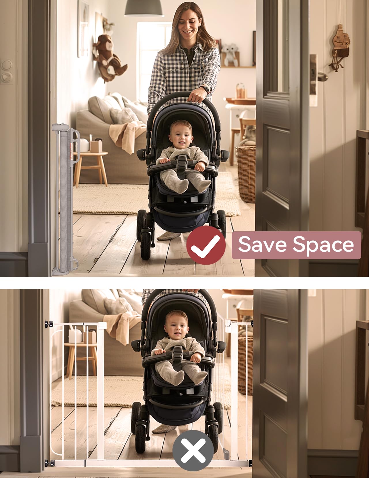 Retractable Baby Gate, Momcozy Extra Wide Mesh Baby Gates for Stairs, 33'' Tall, Extends to 71'' Wide, Pet Dog Gate for Doorways