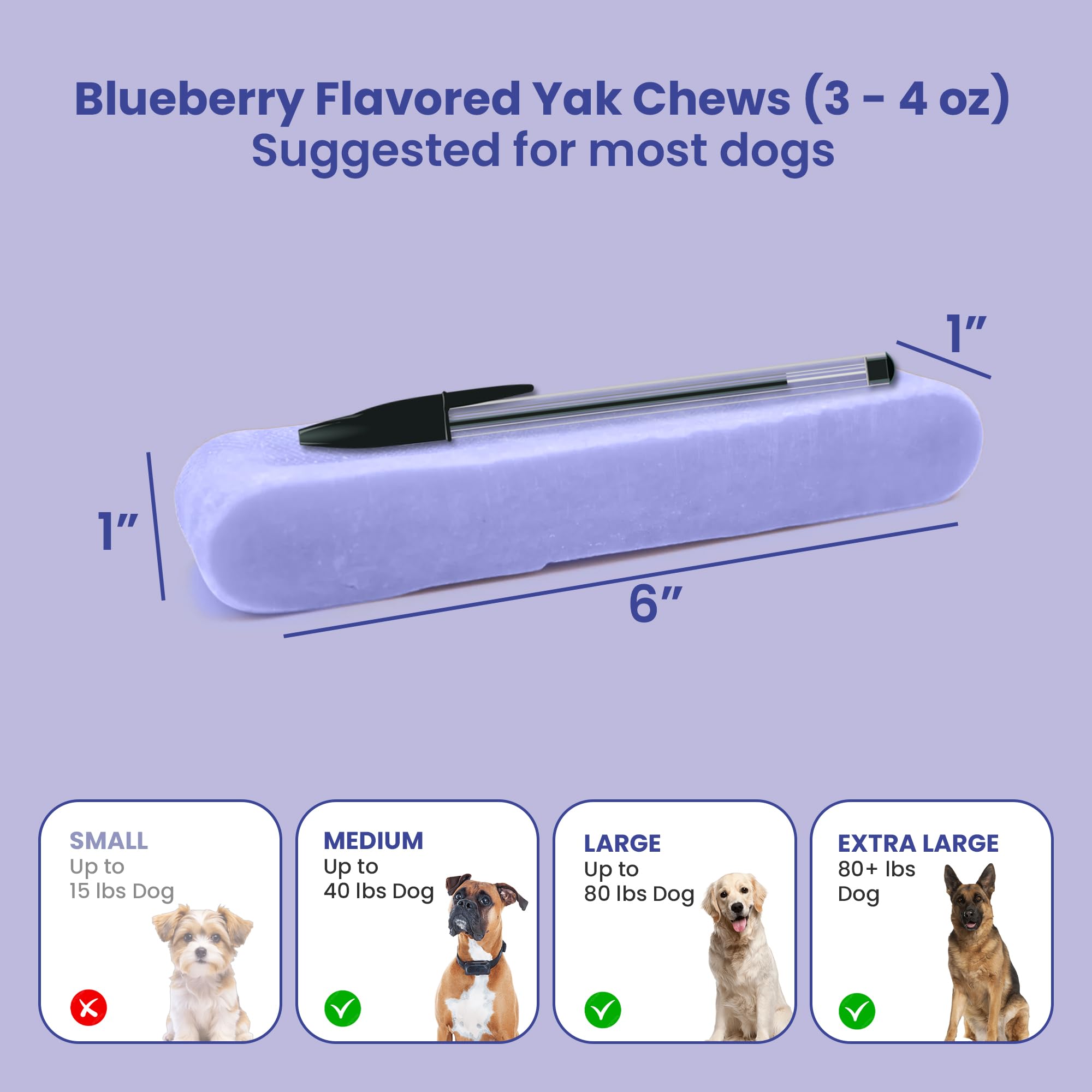KATHMANDUS 100% Natural Blueberry Flavor Yak Chews - Keep Dogs Busy & Happy with Our Lactose & Rawhide Free Himalayan Dog Chews