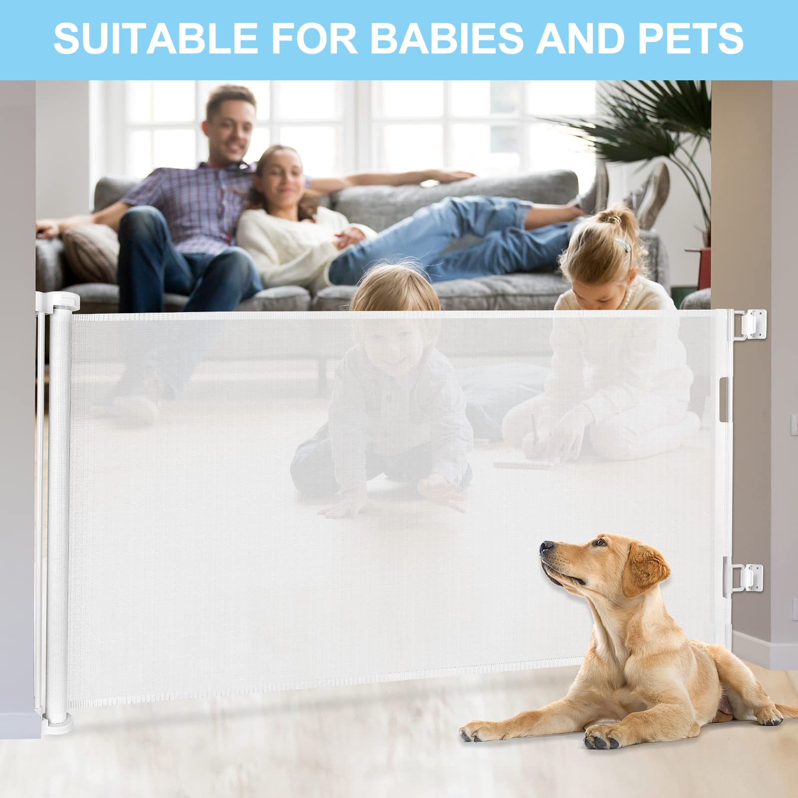 Moms Choice Awards Winner - 120 Inch Extra Wide Baby Gate for Doorway Extra Long Retractable Puppy Gates for The House Mesh Lar