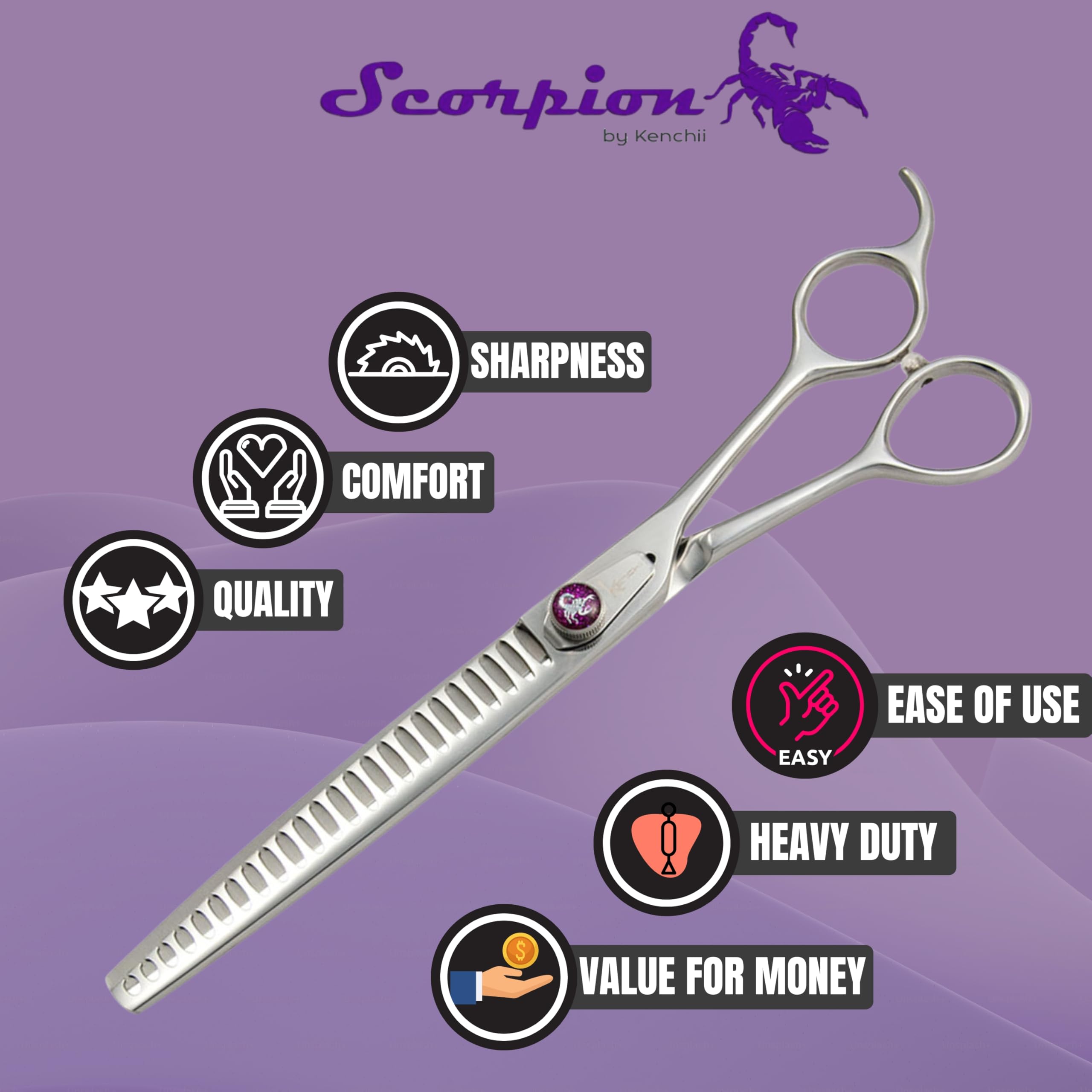 Kenchii Scorpion Dog Grooming Scissors, 24 Tooth Blending Shears, Dog Scissors for Grooming, Professional Pet Grooming Scissors,
