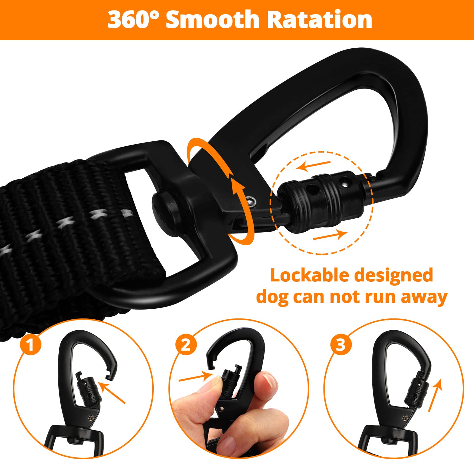 Rope Dog Leash 4 Ft: Heavy Duty Leashes With Swivel Lockable Hook Reflective Threads Bungee And Padded Handle - Dog Lead For Large Small Medium Dogs Outside Walking Hiking Orange