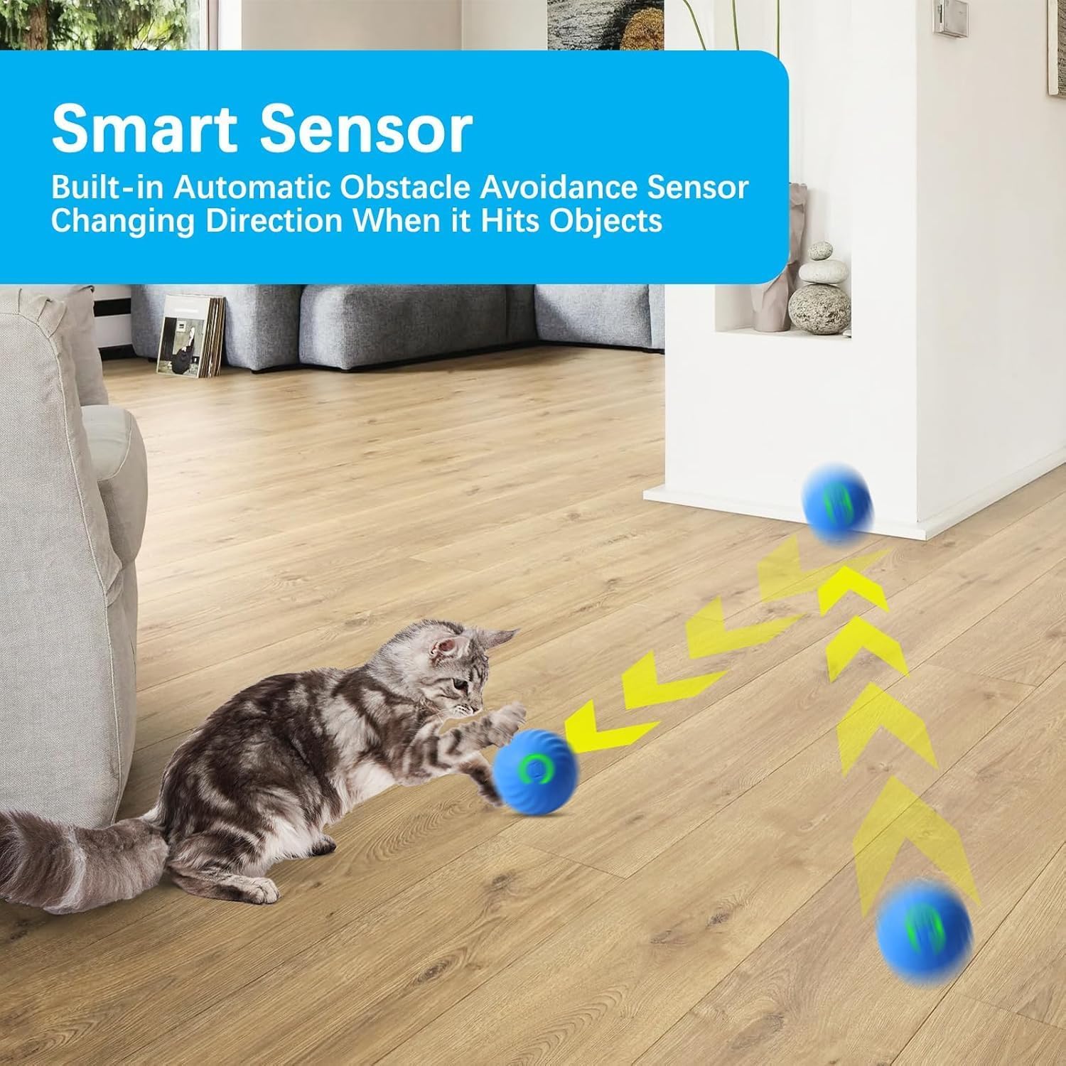 Zelikovitz Interactive Cat Toys, Fast Bouncing & Rolling Ball In Play Mat, Automatic Motion Activated Moving Ball Hide And Seek