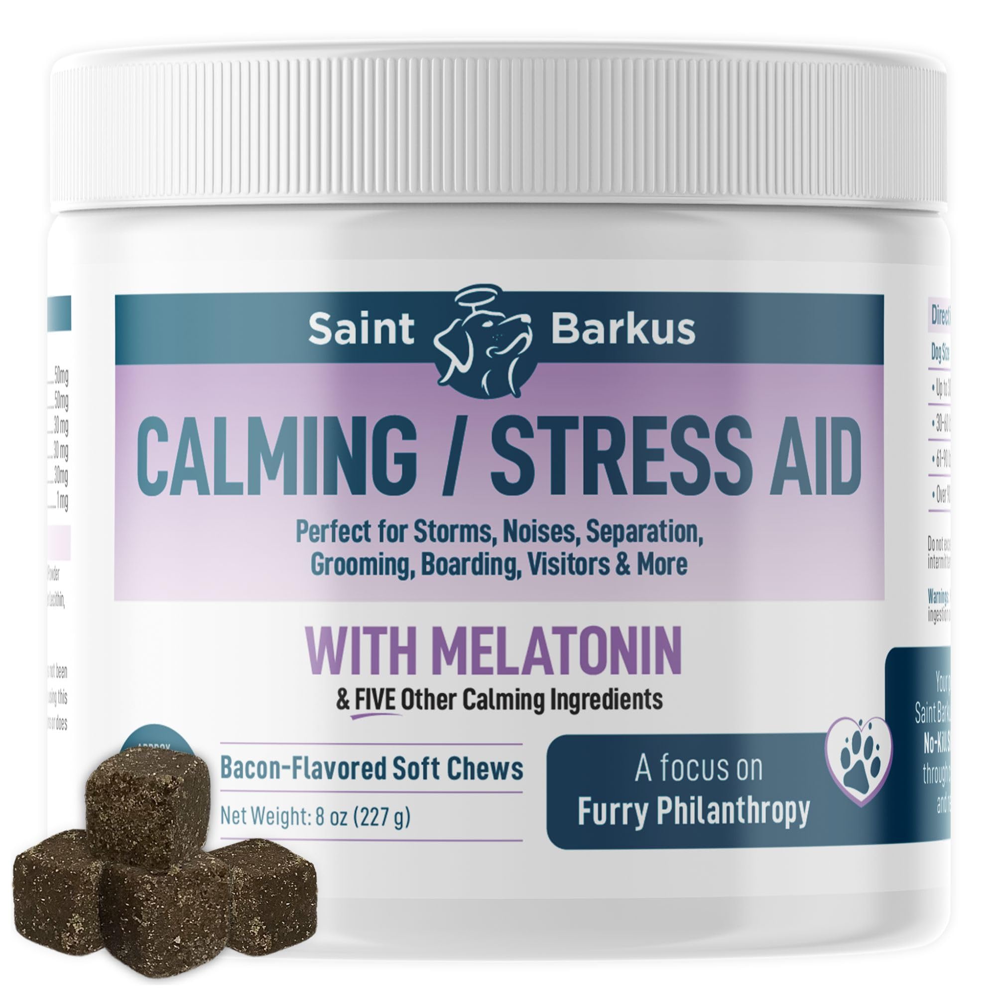 Saint Barkus Calming Chews for Dogs with melatonin for Dogs to Provide Calming, Stress and Dog Anxiety Relief. 90 Bacon-Flavored