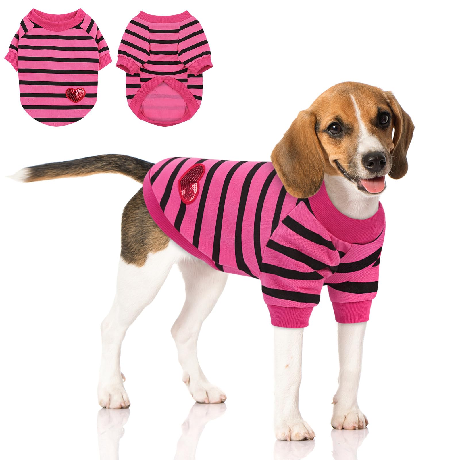 Queenmore Dog Cotton Shirt, Striped Dog T-Shirt, Long Sleeve Puppy Clothes For Small Medium Dogs Cats, Dog Outfits For Frenchie,