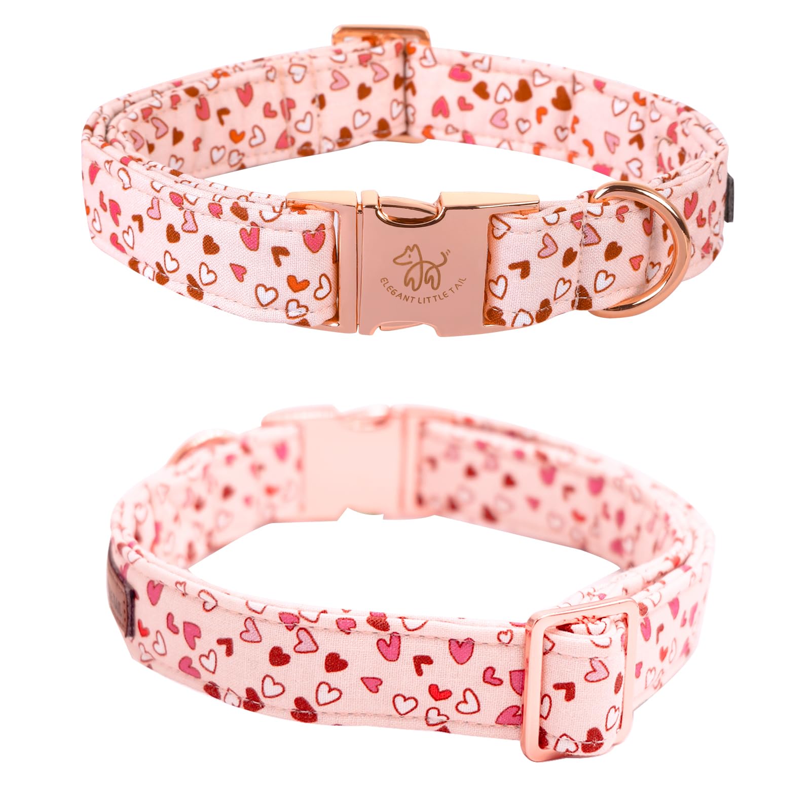 Elegant Little Tail Pink Heart Dog Collar, Valentine'S Day Gift - Adjustable For X-Small Dogs