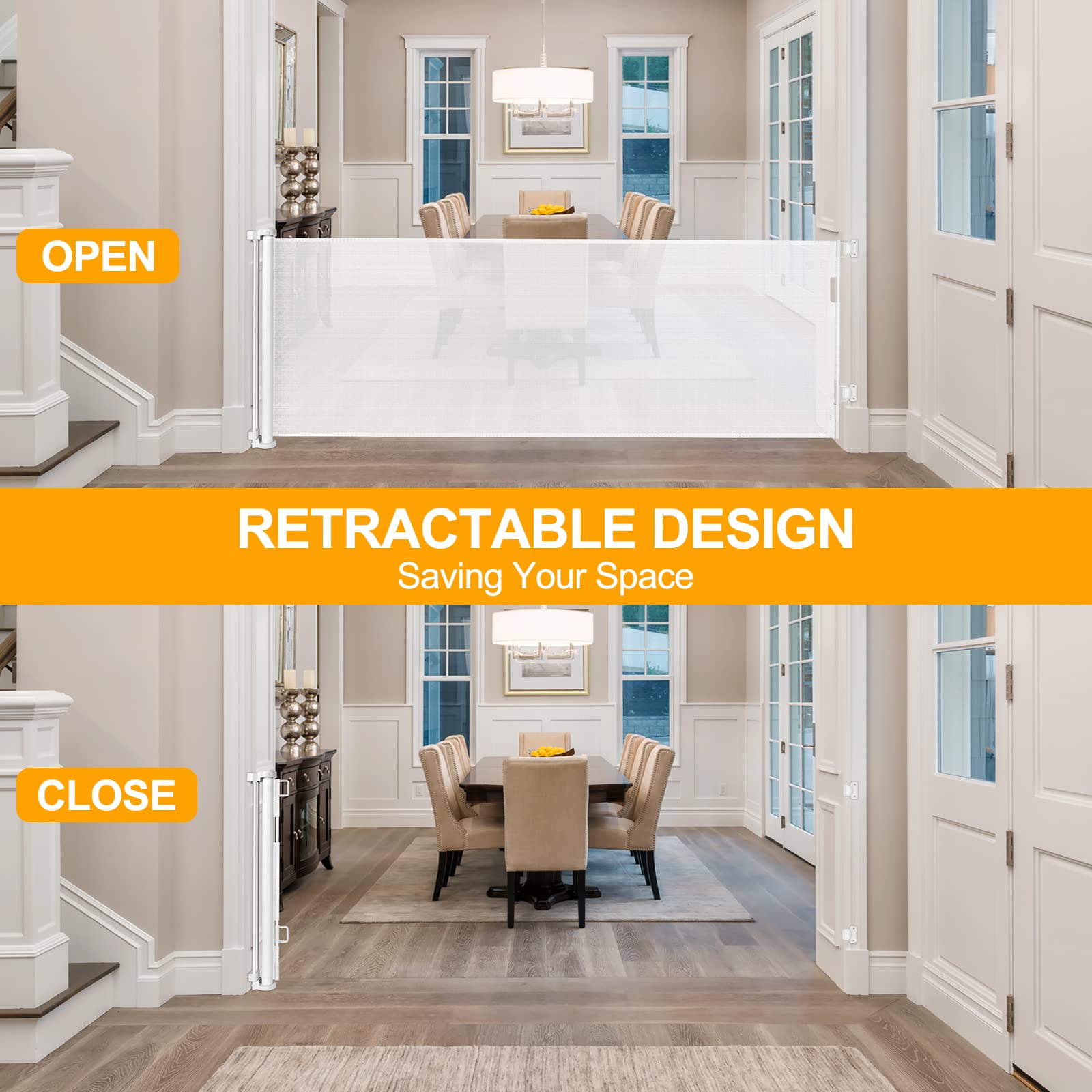 Mom's Choice Awards Winner - WOMHOM 100 Inch Extra Wide Retractable Baby Gates Extra Wide Baby gate for Large Opening Extra Long